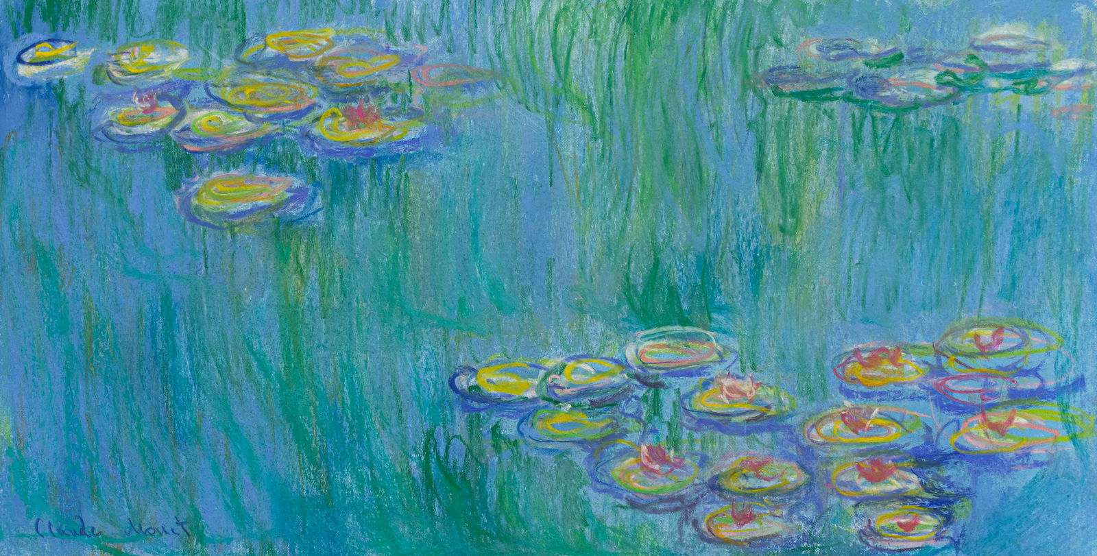 Claude Monet (In Style of ) Pastel Painting on Paper: This lot consists of a hand painted pastel on paper rendered in style of the French painter Claude Monet (1840-1926). Painting signed at the lower left corner: Claude Monet Oscar-Claude Monet was a Fr