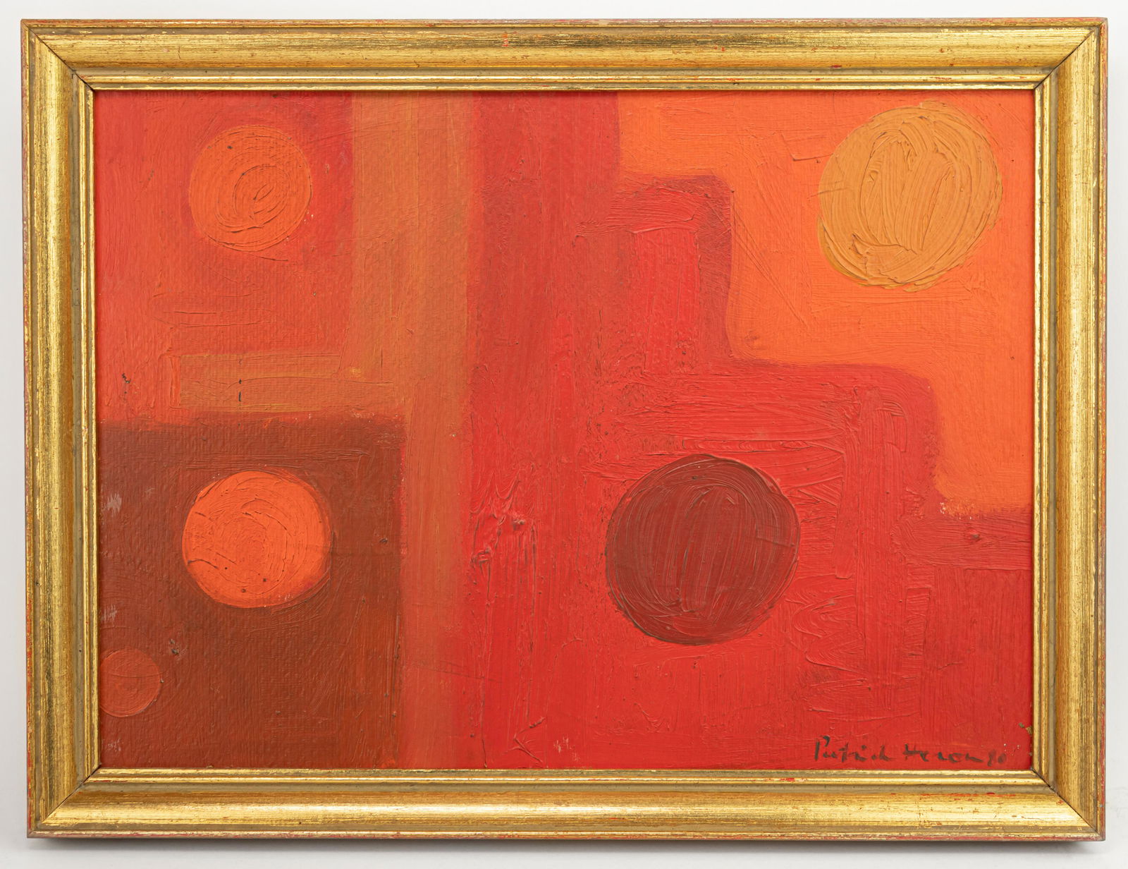 Abstract Painting In Style of Patrick Heron: This lot consists of a hand painted oil on cardboard rendered in the style of British painter Patrick Heron (1920-1999). Patrick Heron was a British abstract and figurative artist, critic, writer, and