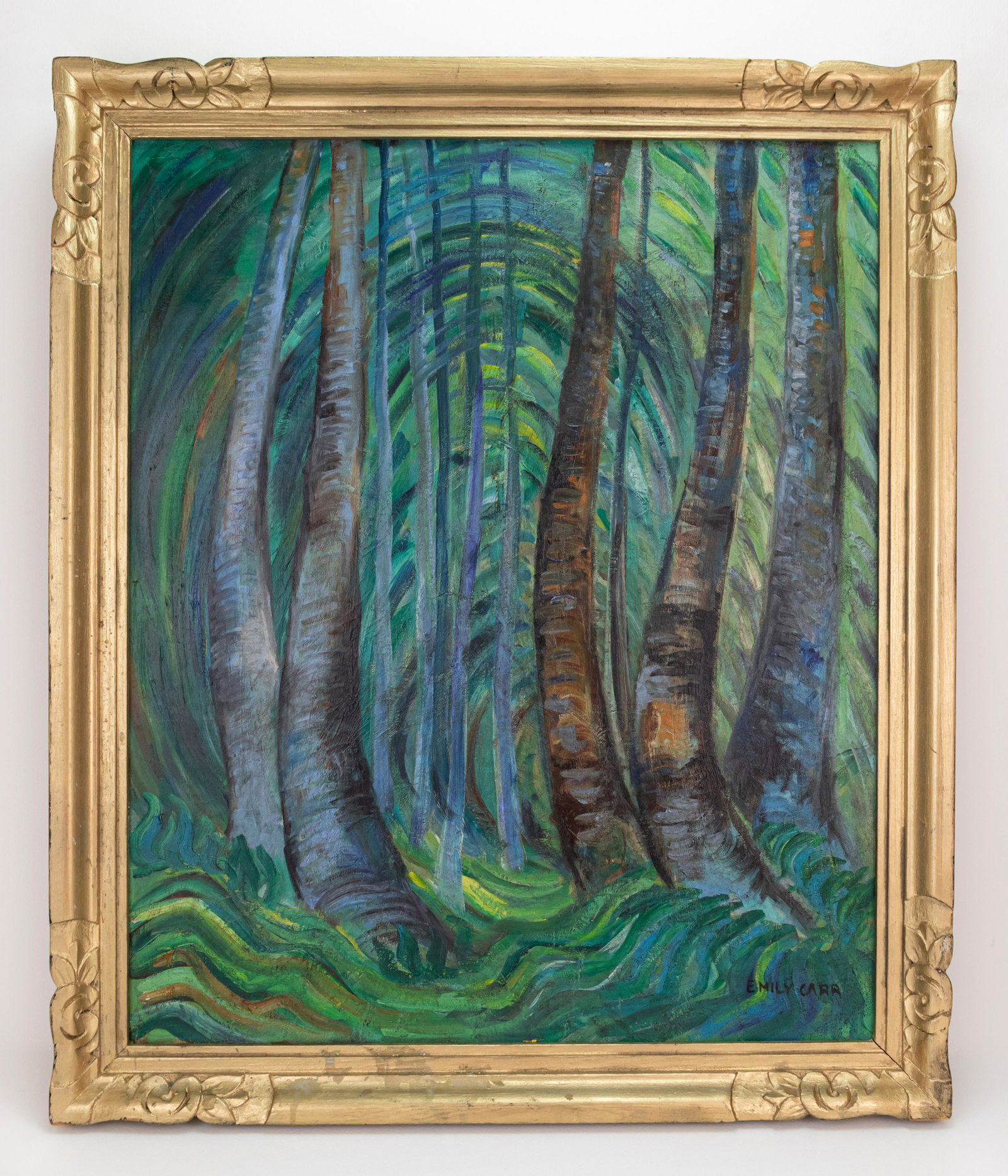 Canadian Emily Carr Oil Painting In Style of: This lot consists of a hand painted Oil on Canvas rendered in style of the Canadian painter Emily Carr (1871-1945) Emily Carr was a Canadian artist and writer who was inspired by the Indigenous people