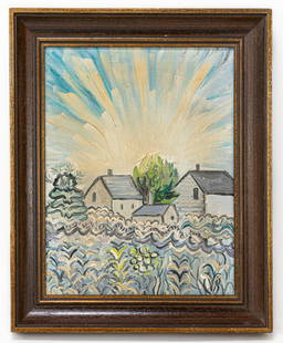 American Charles E. Burchfield Painting In the Style of: This lot consists of a hand painted oil on canvas rendered in style of the American painter Charles E. Burchfield (1893-1967) Charles Ephraim Burchfield was an American painter and visionary artist, k