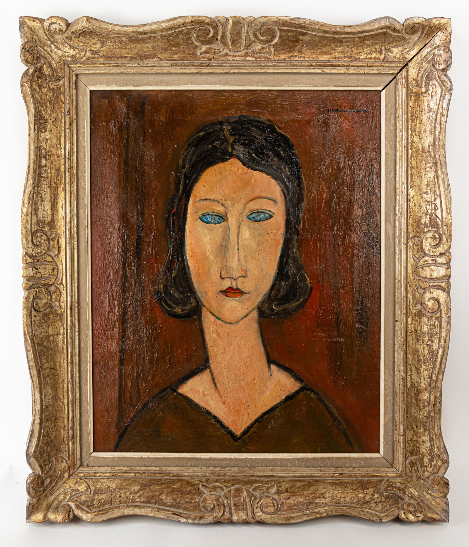 Amedeo Modigliani Expressionist Oil Painting (Style Of): This lot consists of a hand painted oil on canvas rendered in style of the Expressionist painter Amedeo Modigliani (1884-1920) Amedeo Clemente Modigliani was an Italian Jewish painter and sculptor who