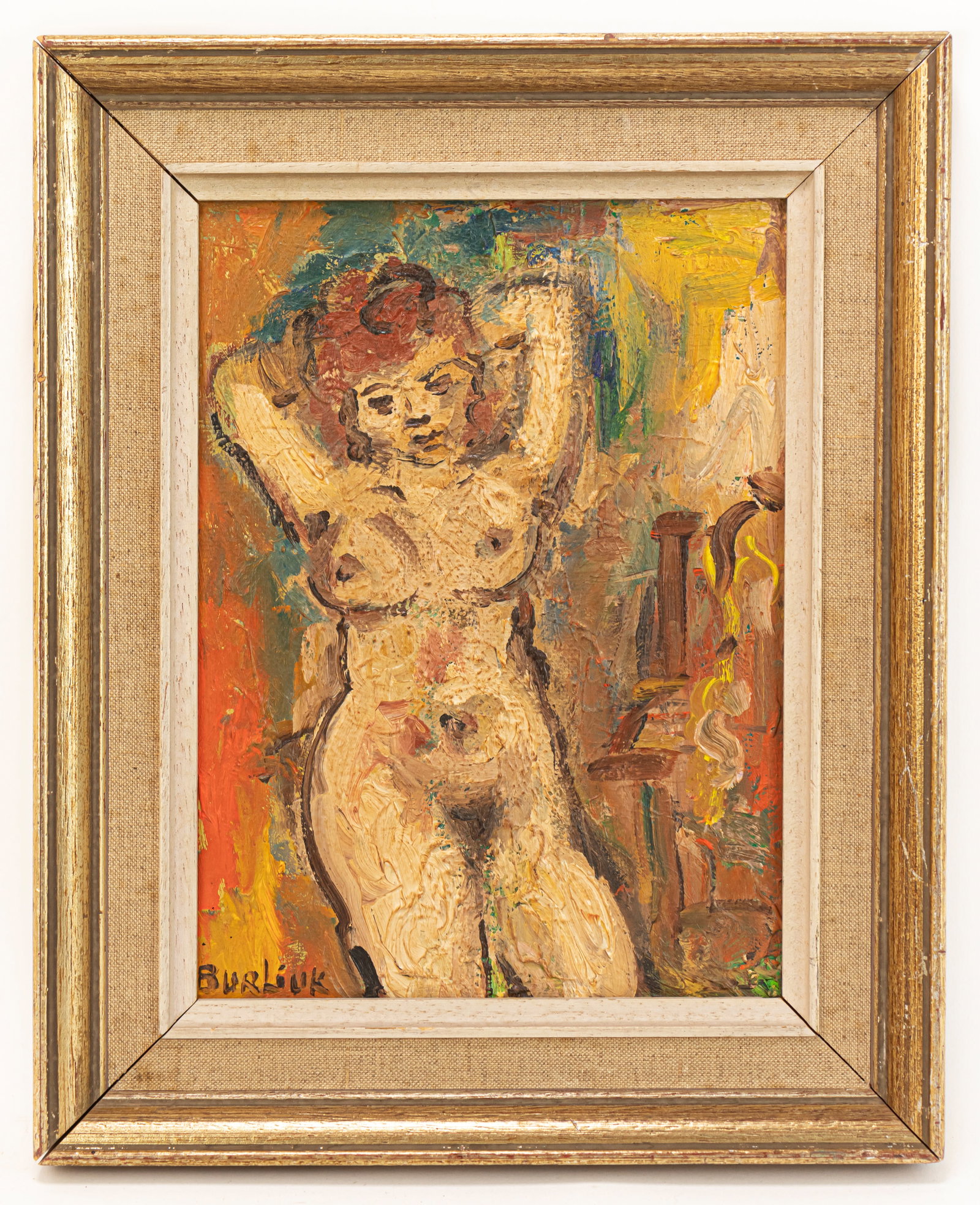 David Burliuk (Russian-American, 1882-1967) Style of: This lot consists of a hand painted Oil on Canvas rendered in style of the Russian artist David Burliuk (1882-1967) David Davidovich Burliuk was a Russian-language poet, artist, publicist and book ill