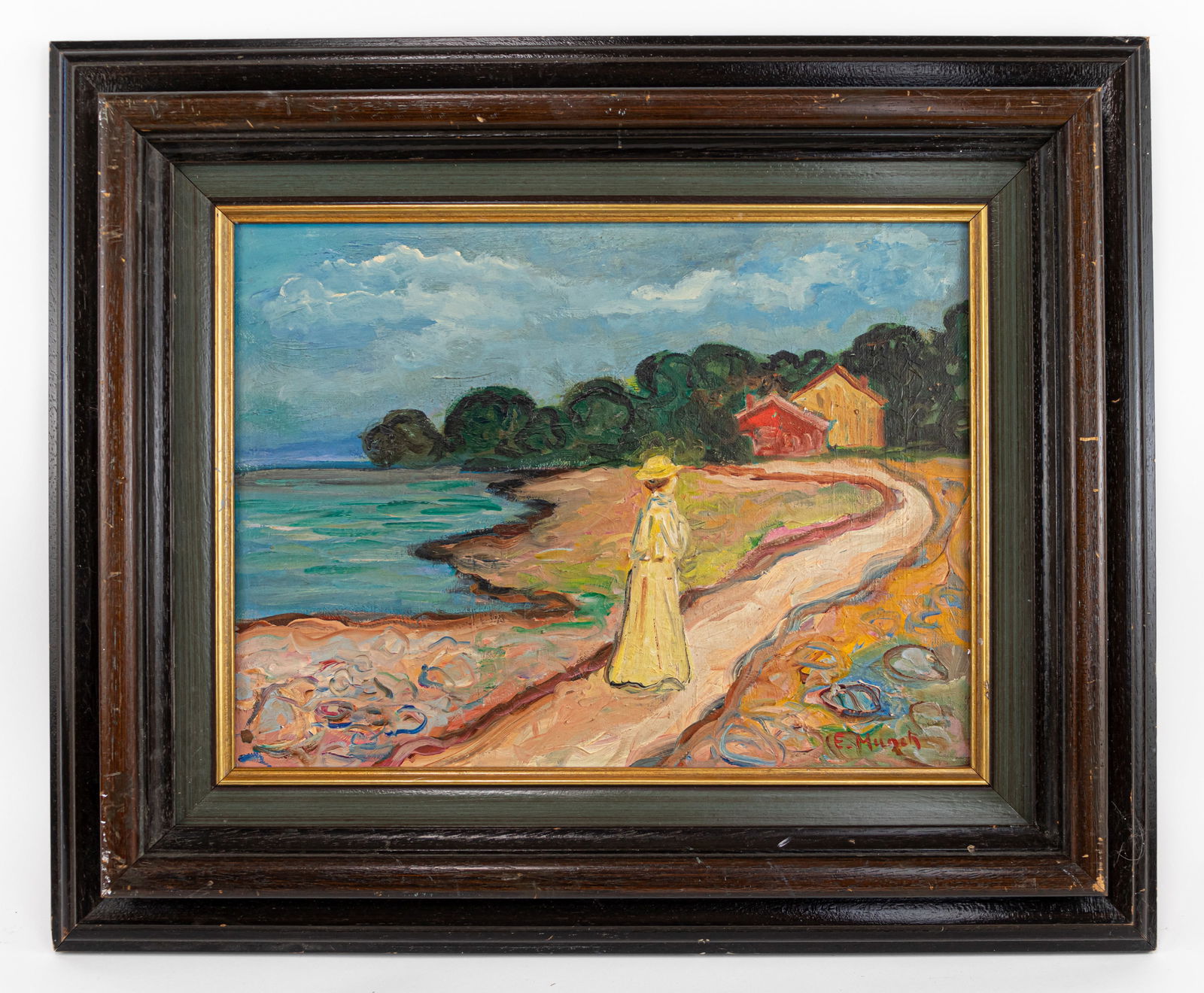Edvard Munch Norwegian Framed Oil Painting (Style of): This lot consists of a hand painted Oil on Canvas rendered in style of the Norwegian painter Edvard Munch (1863-1944) Edvard Munch Norwegian painter and printmaker whose intensely evocative treatment