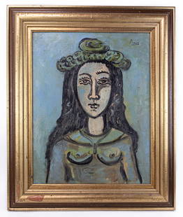 Pablo Picasso Spanish (Oil on Canvas) In the Style of: This lot consists of a hand painted oil on canvas rendered in the style of Spanish painter and sculptor Pablo Picasso (1881-1973). As a significant influence on 20th-century art, Pablo Picasso was