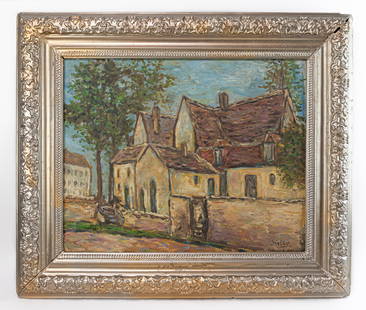 Alfred Sisley Impressionist Oil Painting (Style of): This lot consists of a hand painted Oil on Canvas, rendered in style of the Impressionist landscape painter Alfred Sisley (1839-1899). He was an Impressionist landscape painter who was born and spent