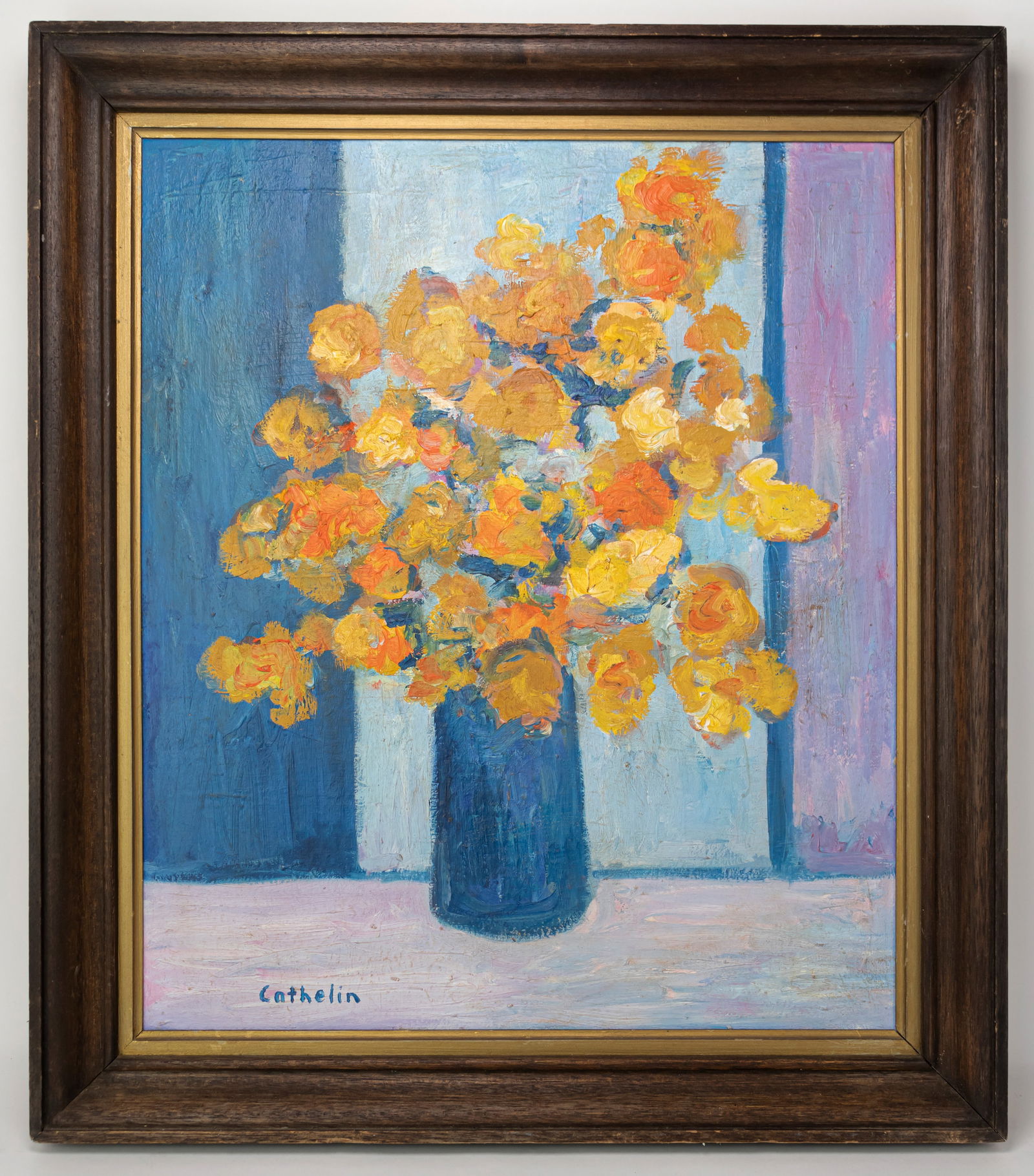 Flower Still Life In Style of Signed Bernard Cathelin: This lot consists of a hand painted Oil on Canvas rendered in style of the French painter Bernard Cathelin (1919-2004) He was a French painter born in Paris and a member of the School of Paris which i