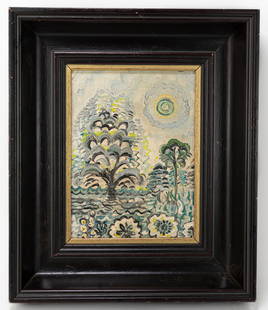 American Charles E. Burchfield Painting In the Style of: This lot consists of a hand painted oil on canvas rendered in style of the American painter Charles E. Burchfield (1893-1967) Charles Ephraim Burchfield was an American painter and visionary artist, k