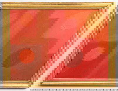 Abstract Painting In Style of Patrick Heron: This lot consists of a hand painted oil on cardboard rendered in the style of British painter Patrick Heron (1920-1999) Patrick Heron was a British abstract and figurative artist, critic, writer, and