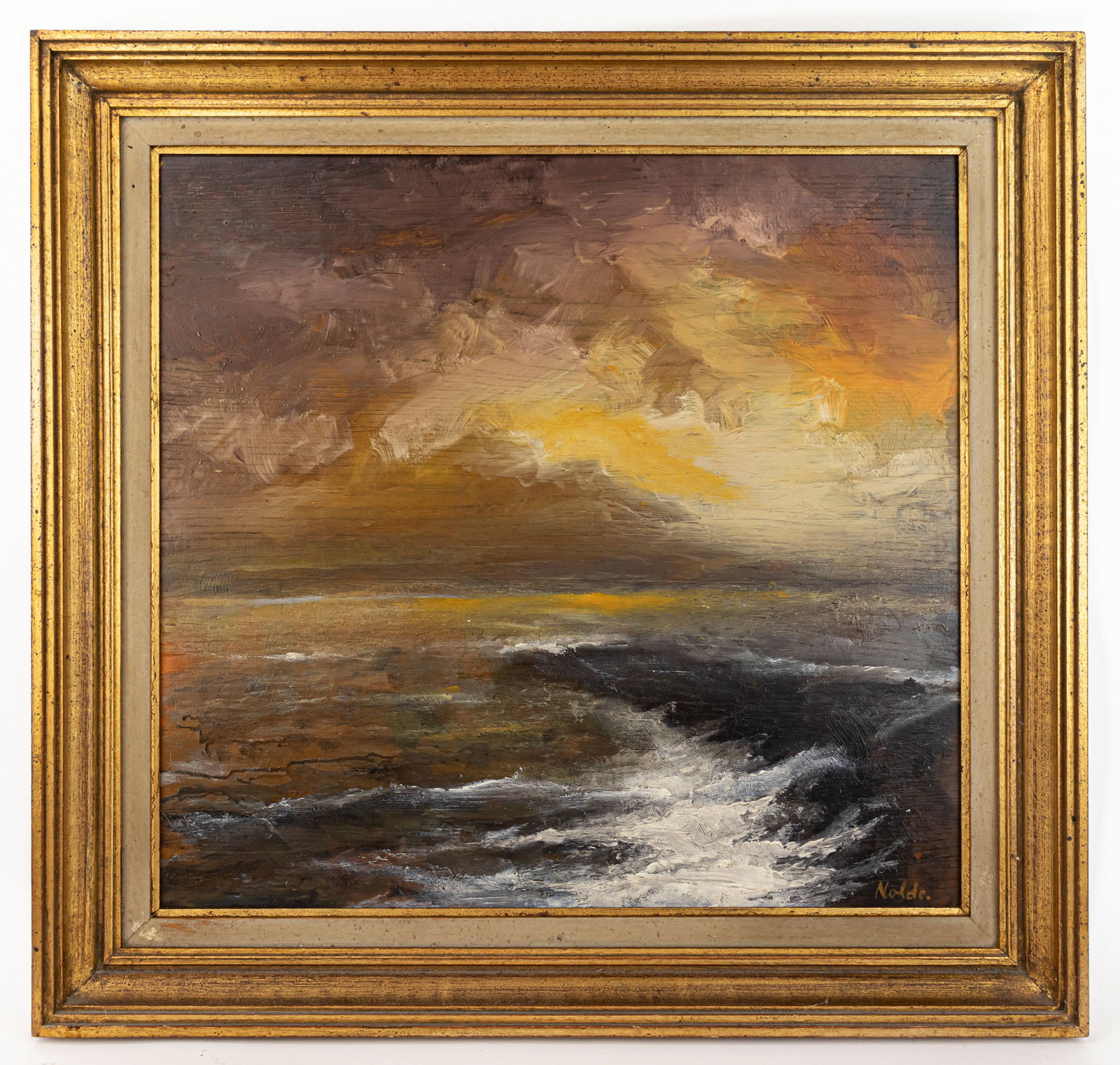 Emil Nolde Expressionists Seascape Painting In the Style of: This lot consists of a hand painted oil on masonite rendered in style of the German-Danish Expressionists painter Emil Nolde (1867-1956) Emil Nolde was a German-Danish painter and printmaker. He was o