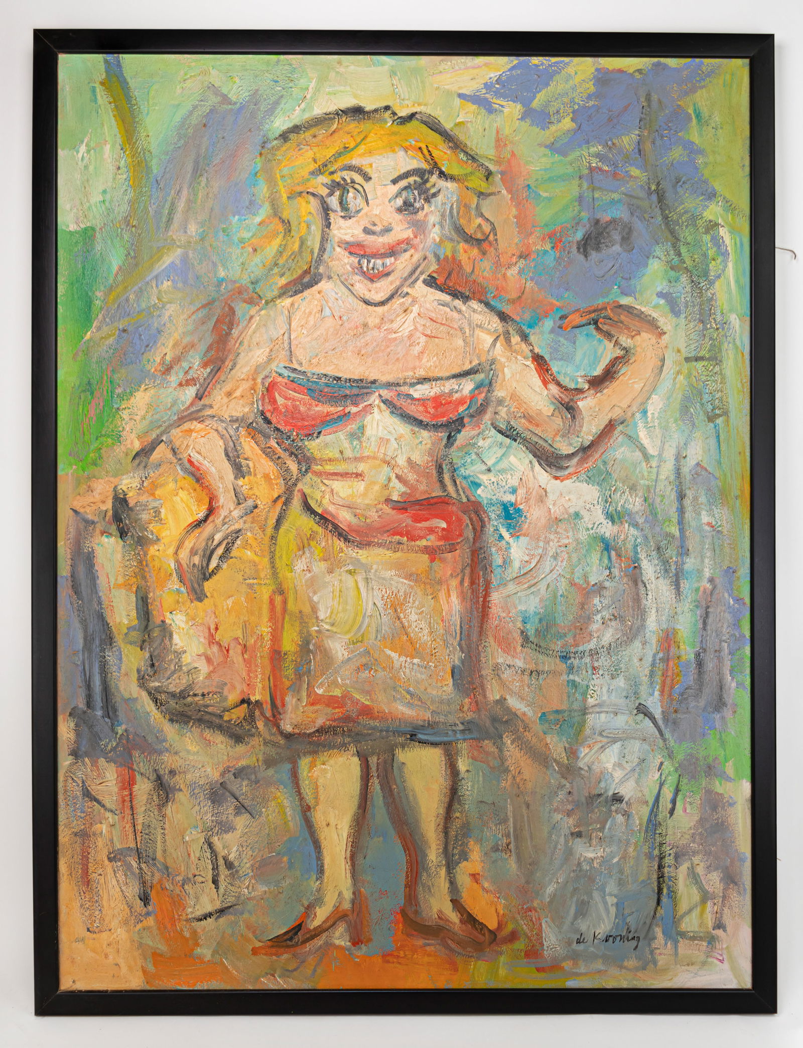 Willem de Kooning Expressionist Painting In Style Of: This lot consists of a hand painted oil on canvas rendered in style of the Dutch-American abstract expressionist artist Willem de Kooning (1904-1997) He was born in Rotterdam and moved to the United S