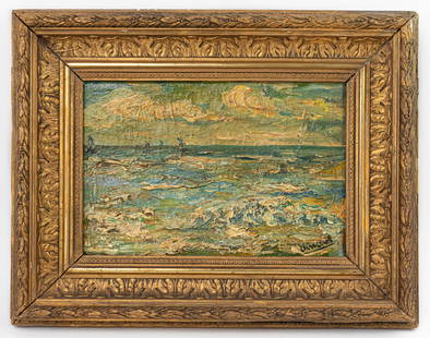 Van Gogh Dutch Oil Painting on Canvas Seascape (In Style of): This lot consists of a hand painted Oil on Canvas rendered in style of the Dutch painter Vincent van Gogh(1853-1890). Vincent Willem van Gogh generally considered the greatest after Rembrandt van Rijn