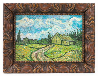 Vincent Van Gogh Dutch Framed Oil Painting on Canvas (In Style of): This lot consists of a hand painted Oil on Canvas rendered in style of the Dutch painter Vincent van Gogh(1853-1890). Vincent Willem van Gogh generally considered the greatest after Rembrandt van Rijn