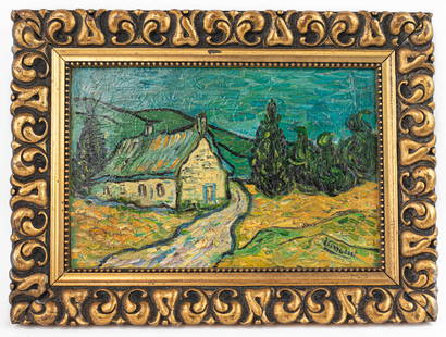 Van Gogh Dutch Oil Painting on Canvas (In Style of): This lot consists of a hand painted Oil on Canvas rendered in style of the Dutch painter Vincent van Gogh(1853-1890). Vincent Willem van Gogh generally considered the greatest after Rembrandt van Rijn