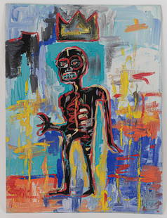 Jean-Michel Basquiat Painting SAMO JMB (In Style of): This lot consists of a hand painted mixed media on cardboard rendered in style of the American artist Jean-Michel Basquiat (1960-1988). Jean-Michel Basquiat was an American artist who rose to success