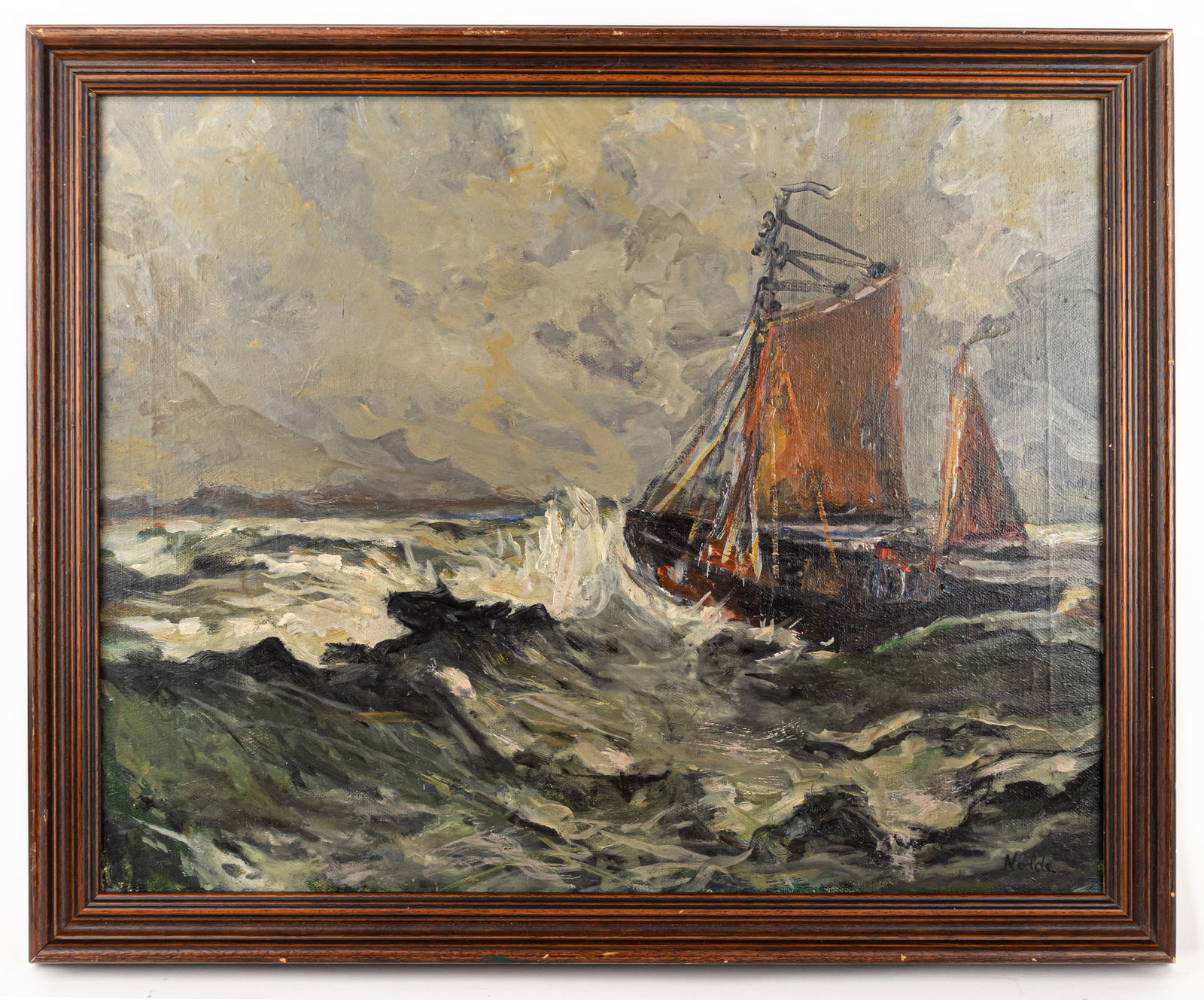 Emil Nolde Expressionists Seascape Painting In the Style of: This lot consists of a hand painted oil on canvas rendered in style of the German-Danish Expressionists painter Emil Nolde (1867-1956) Emil Nolde was a German-Danish painter and printmaker. He was one