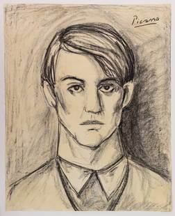 Pablo Picasso Spanish Charcoal Drawing In Style of: This lot consists of a hand painted charcoal drawing on paper rendered in the style of Spanish painter and sculptor Pablo Picasso (1881-1973). As a significant influence on 20th-century art, Pablo Pic