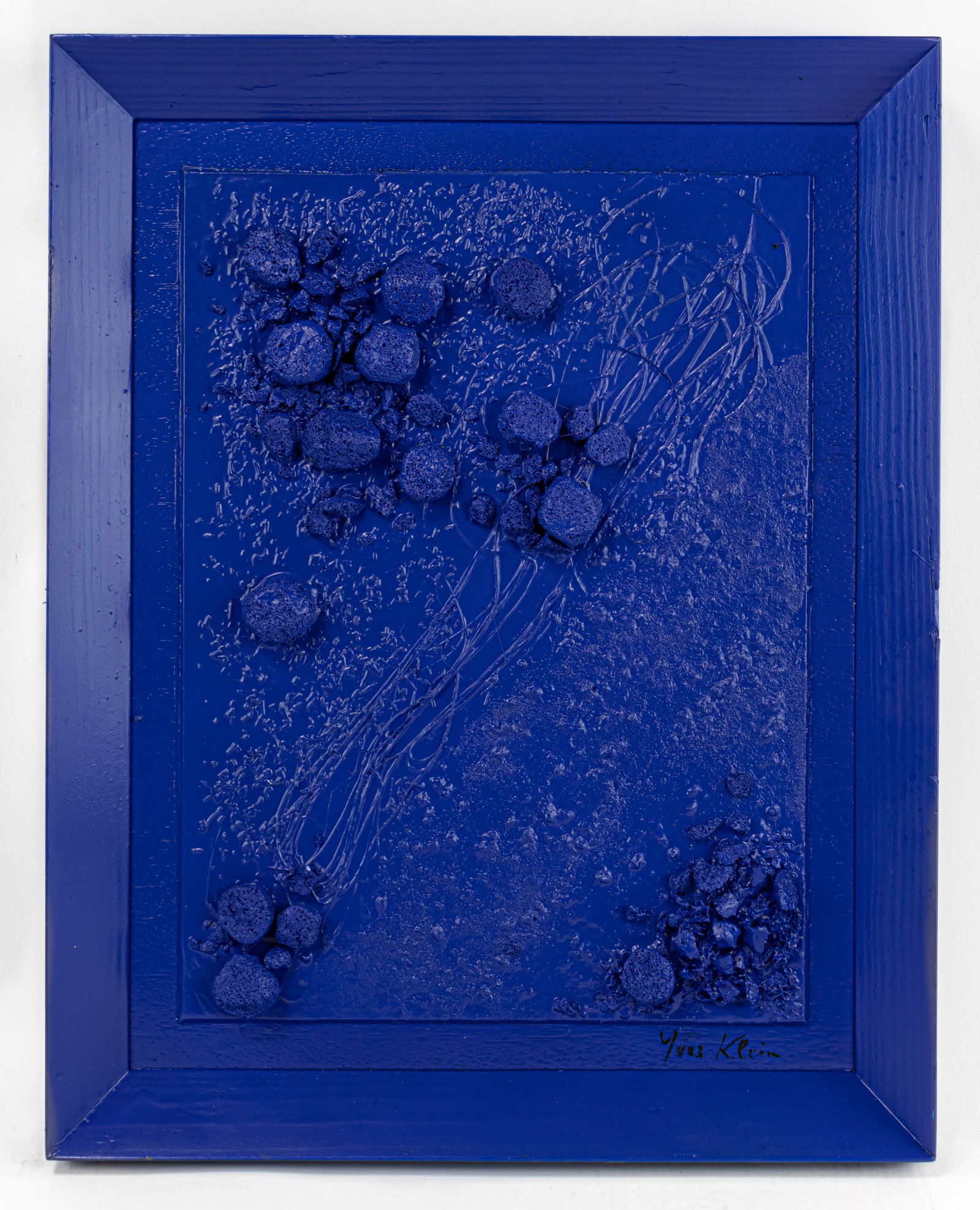 Yves Klein French Mixed Media Artwork (In Style of): This lot consists of a hand painted Mixed Media on Board rendered in style of the French painter Yves Klein (1928-1962). He was a French artist and an important figure in post-war European art. He was
