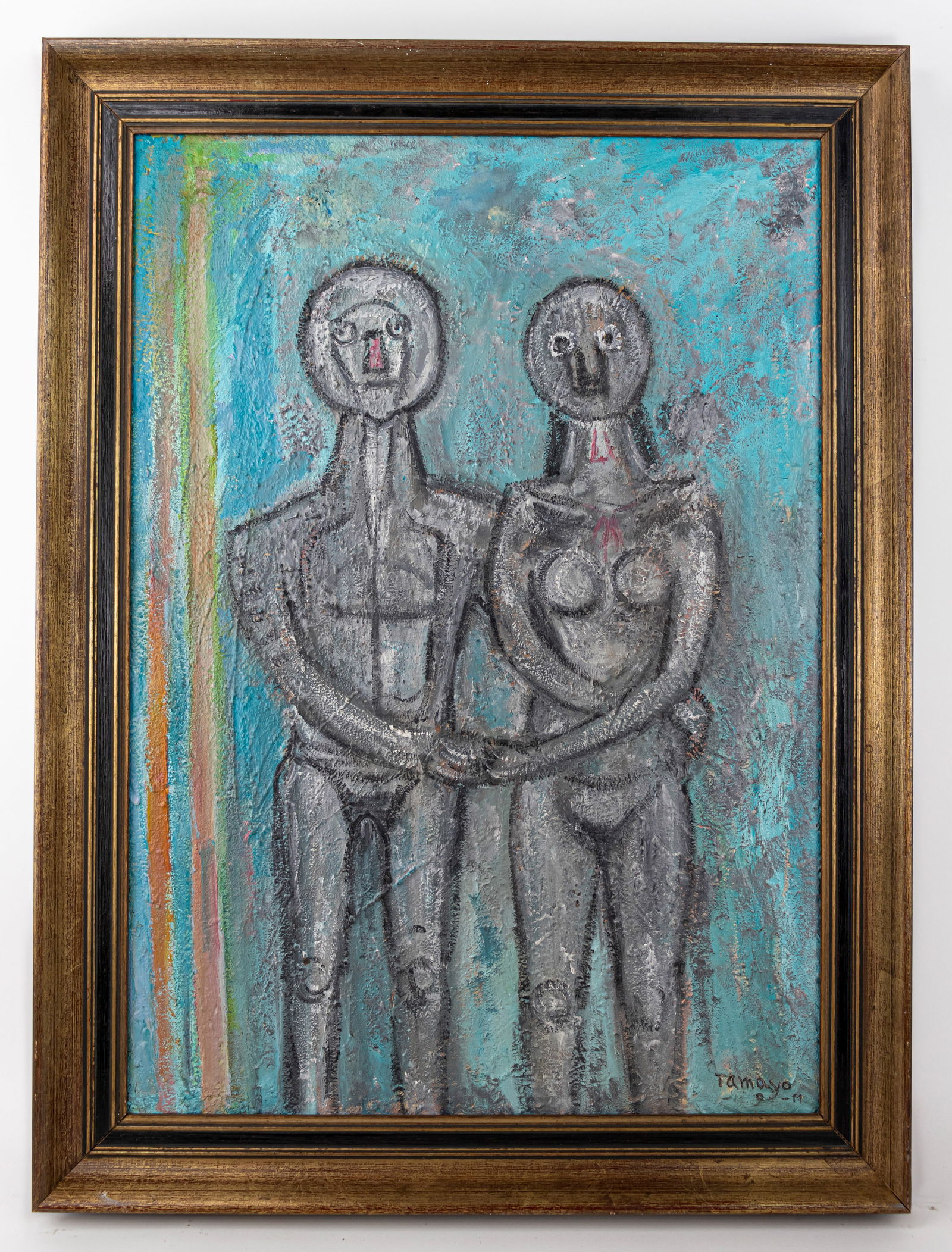 Rufino Tamayo Mexican (Oil on Canvas) (in Style of): This lot consists of a hand painted oil on canvas rendered in the style of Mexican painter Rufino Tamayo (1899-1991). Rufino del Carmen Arellanes Tamayo was a Mexican painter of Zapotec heritage, born