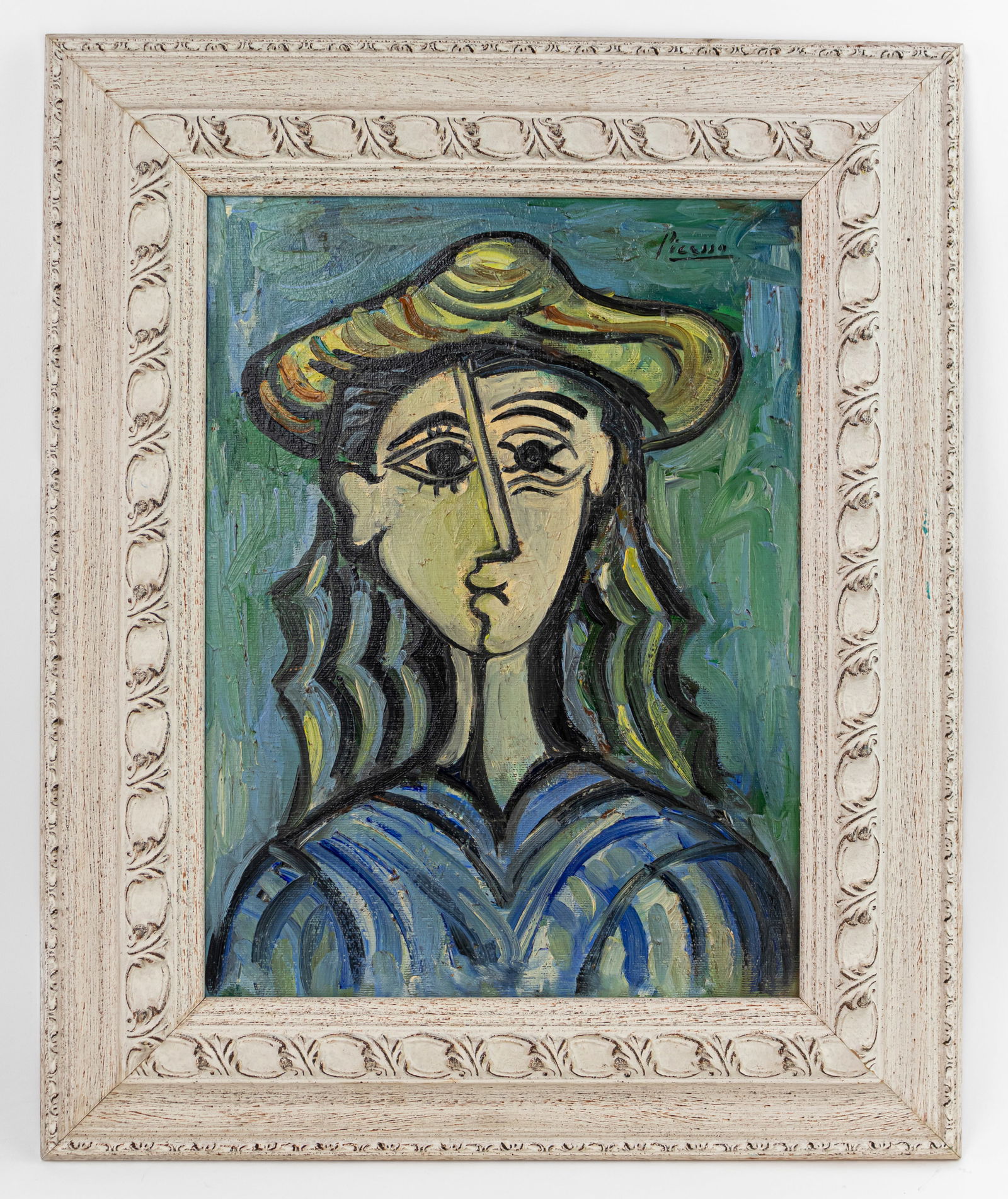 Pablo Picasso Spanish (Oil on Canvas) In Style of: This lot consists of a hand painted oil on canvas rendered in the style of Spanish painter and sculptor Pablo Picasso (1881-1973). As a significant influence on 20th-century art, Pablo Picasso was an