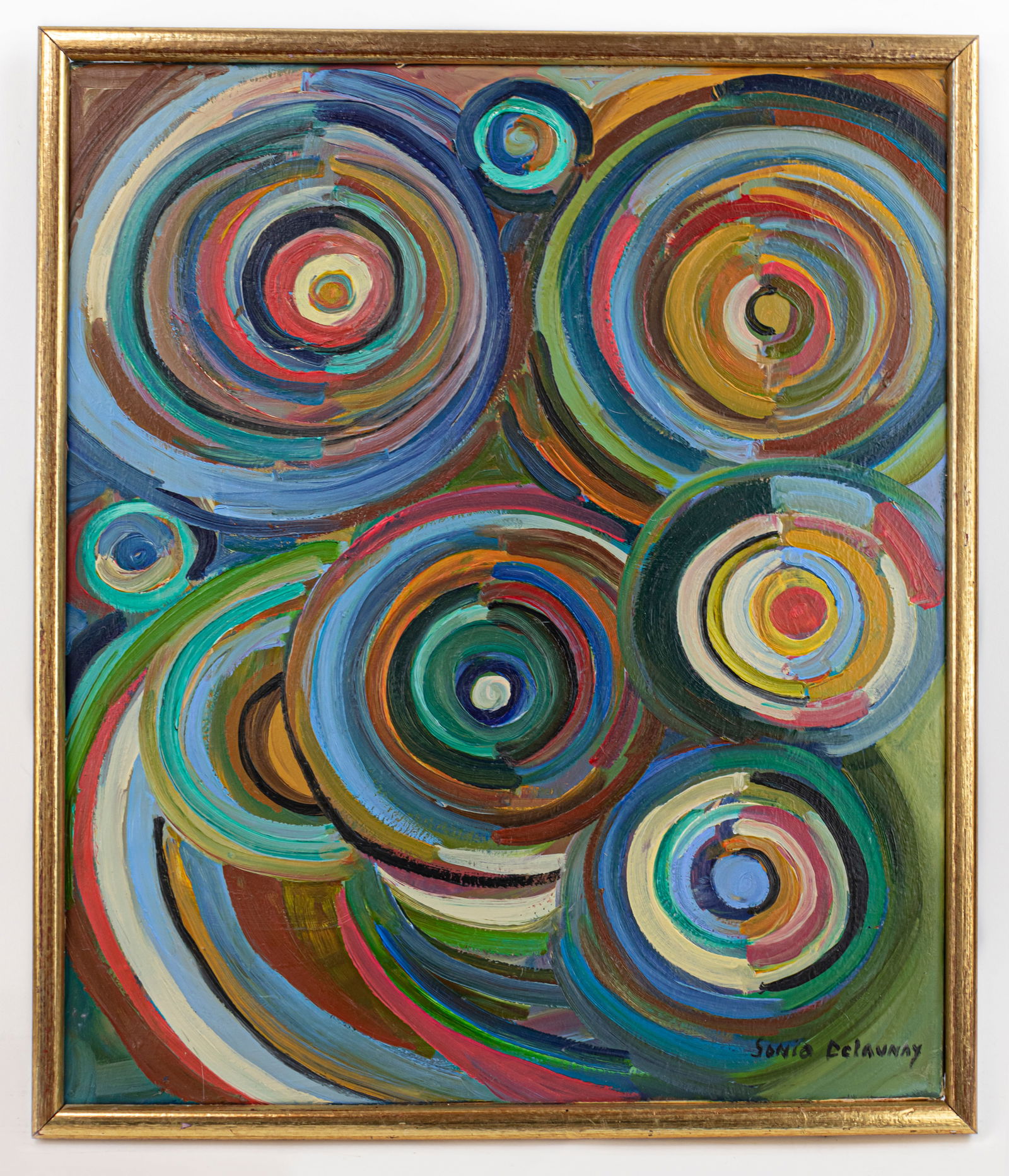 Sonia Delaunay Abstract Framed Oil Painting (In Style of): This lot consists of a hand painted oil on canvas rendered in style of the French Sonia Delaunay (1885-1979) She was a French artist born to Jewish parents, who spent most of her working life in