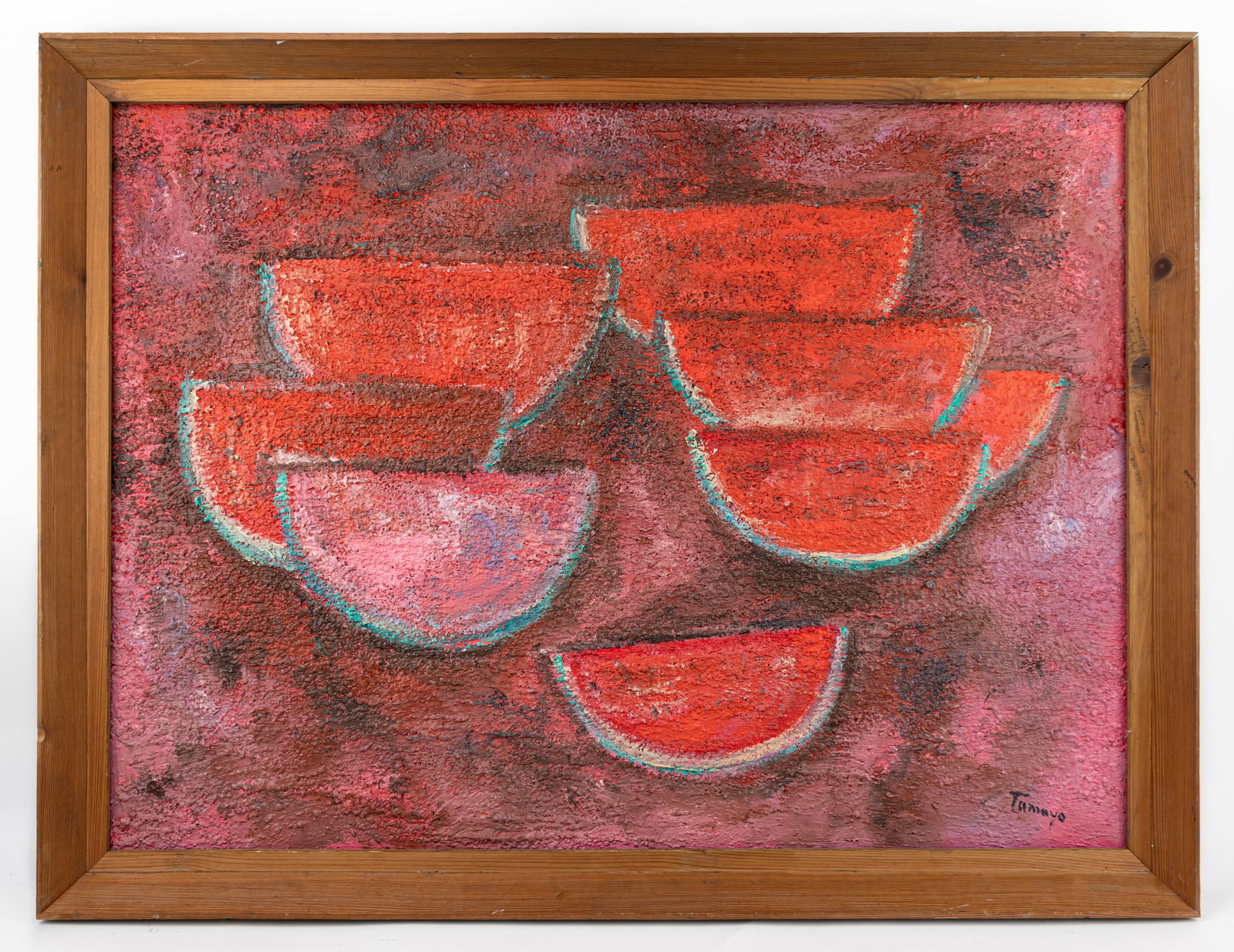 Rufino Tamayo Mexican (Oil on Canvas) (in Style of): This lot consists of a hand painted oil on canvas rendered in the style of Mexican painter Rufino Tamayo (1899-1991). Rufino del Carmen Arellanes Tamayo was a Mexican painter of Zapotec heritage,