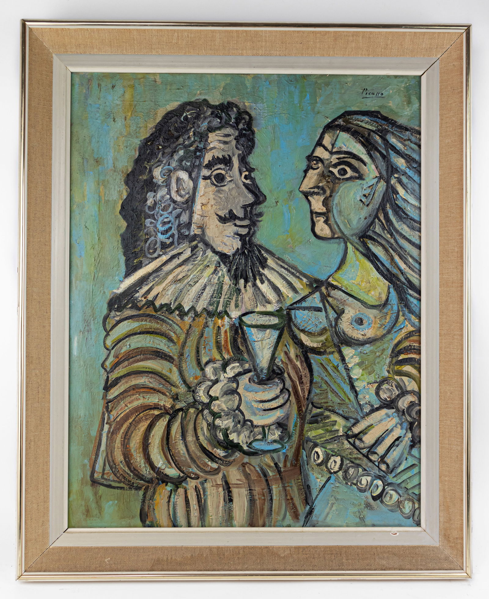 Pablo Picasso Spanish Painting (Oil on Canvas) In Style of: This lot consists of a hand painted oil on canvas rendered in the style of Spanish painter and sculptor Pablo Picasso (1881-1973). As a significant influence on 20th-century art, Pablo Picasso was an