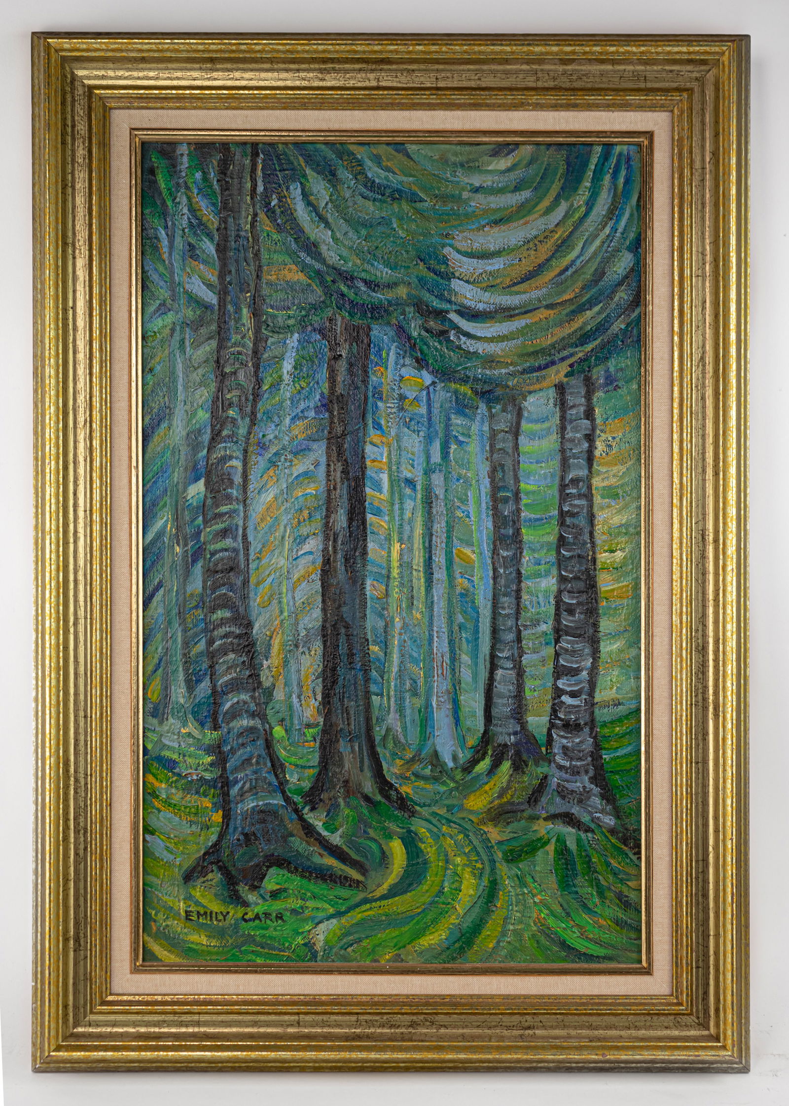 Emily Carr Canadian Framed Oil Painting (Style of): This lot consists of a hand painted Oil on Canvas rendered in style of the Canadian painter Emily Carr (1871-1945) Emily Carr was a Canadian artist and writer who was inspired by the Indigenous people