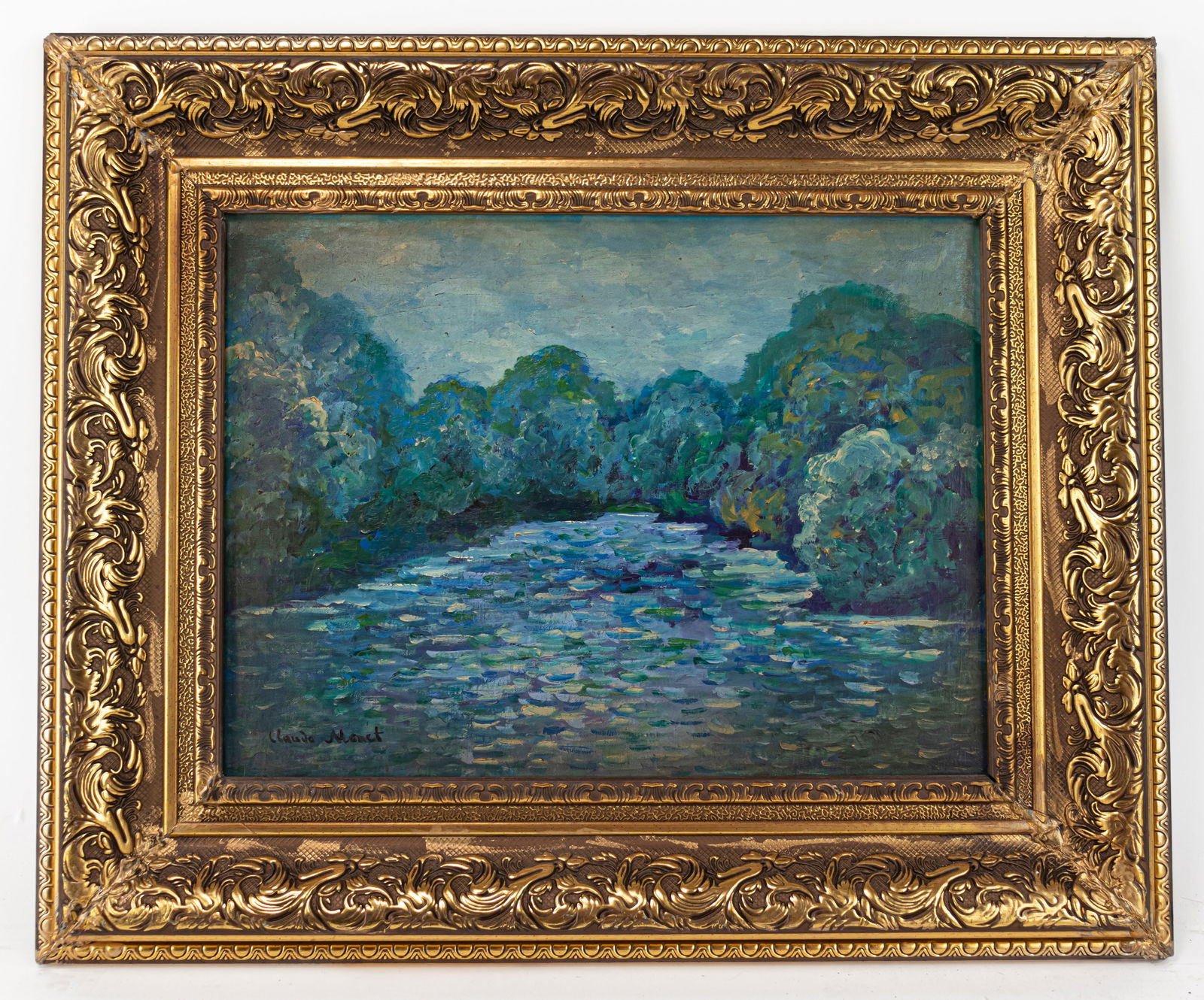 Claude Monet French (Oil on Canvas Painting) In style of Renoir, Manet, Impressionist Era: This lot consists of a hand painted Oil on Canvas rendered in style of the French painter Claude Monet (1840-1926). Oscar-Claude Monet was a French painter, a founder of French Impressionist painting