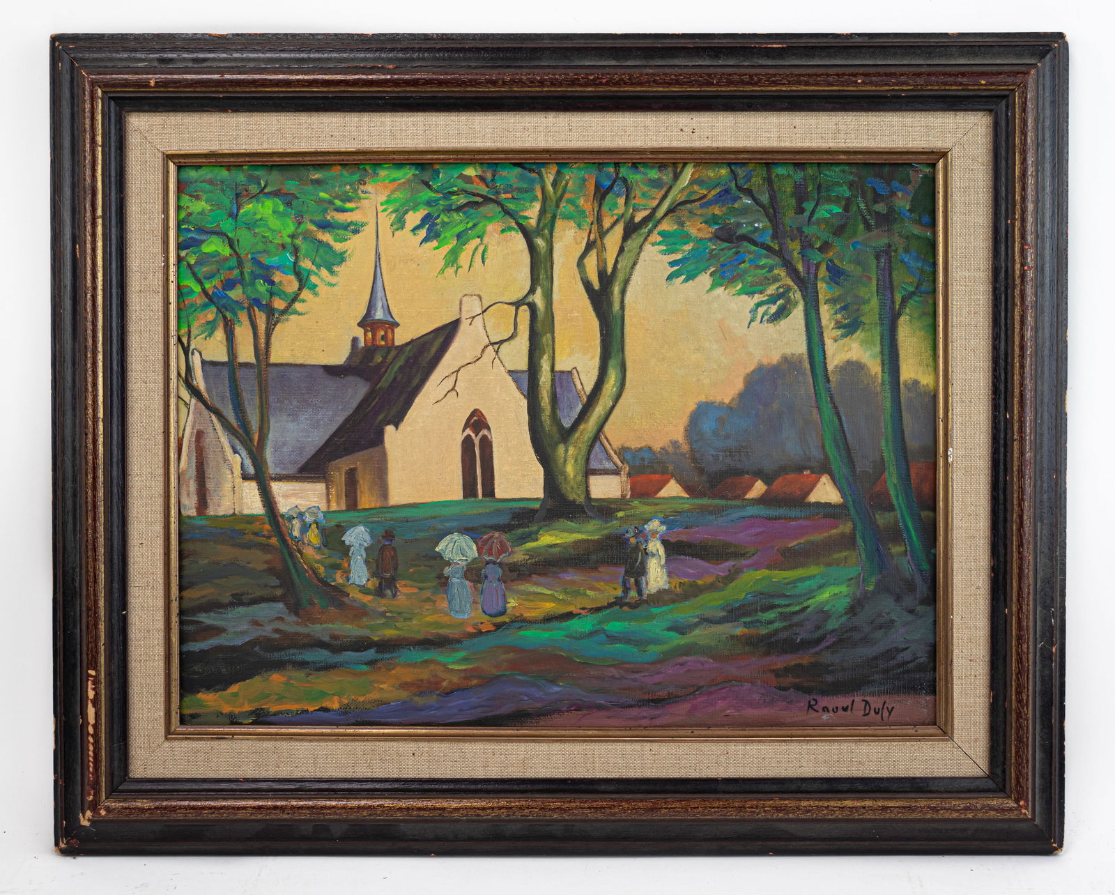 Raoul Dufy French Oil Painting on Canvas (In Style of): This lot consists of a hand painted oil on canvas rendered in style of the French Raoul Dufy (1877-1953) Raoul Dufy was a French painter associated with the Fauvist movement. He gained recognition for