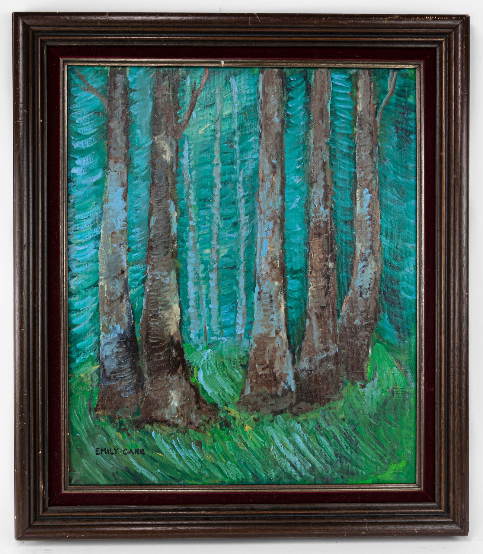 Emily Carr Canadian Framed Oil Painting (Style of): This lot consists of a hand painted Oil on Canvas rendered in style of the Canadian painter Emily Carr (1871-1945) Emily Carr was a Canadian artist and writer who was inspired by the Indigenous people