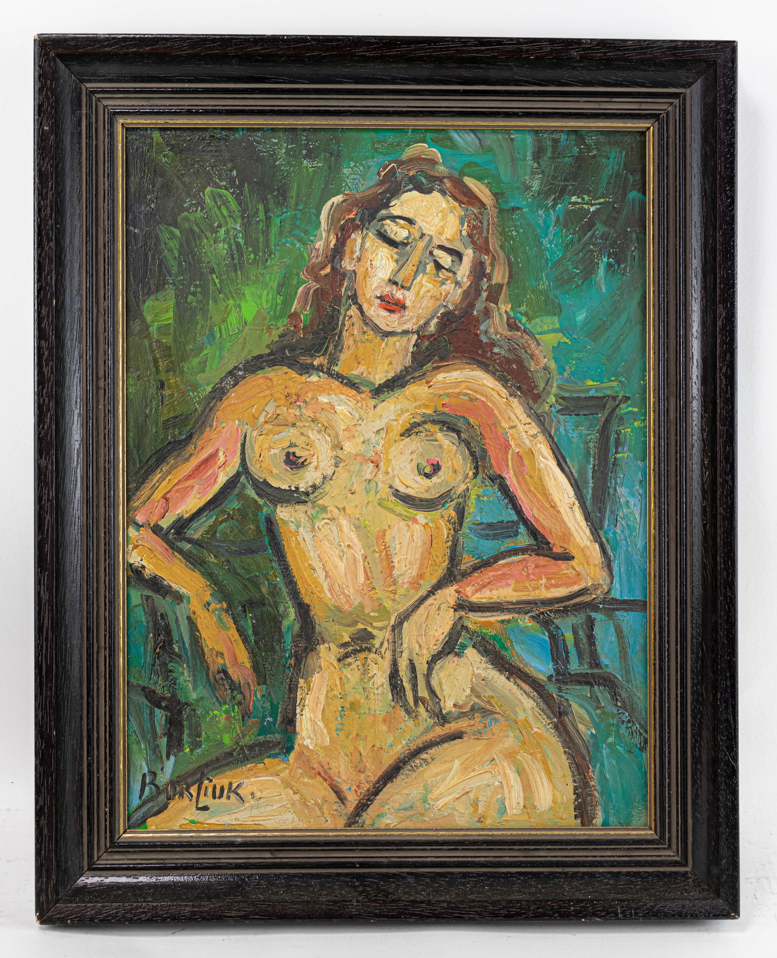 Russian David Burliuk Oil Painting on Canvas (In Style of): This lot consists of a hand painted Oil on Wood rendered in style of the Russian artist David Burliuk (1882-1967) David Davidovich Burliuk was a Russian-language poet, artist, publicist and book illus