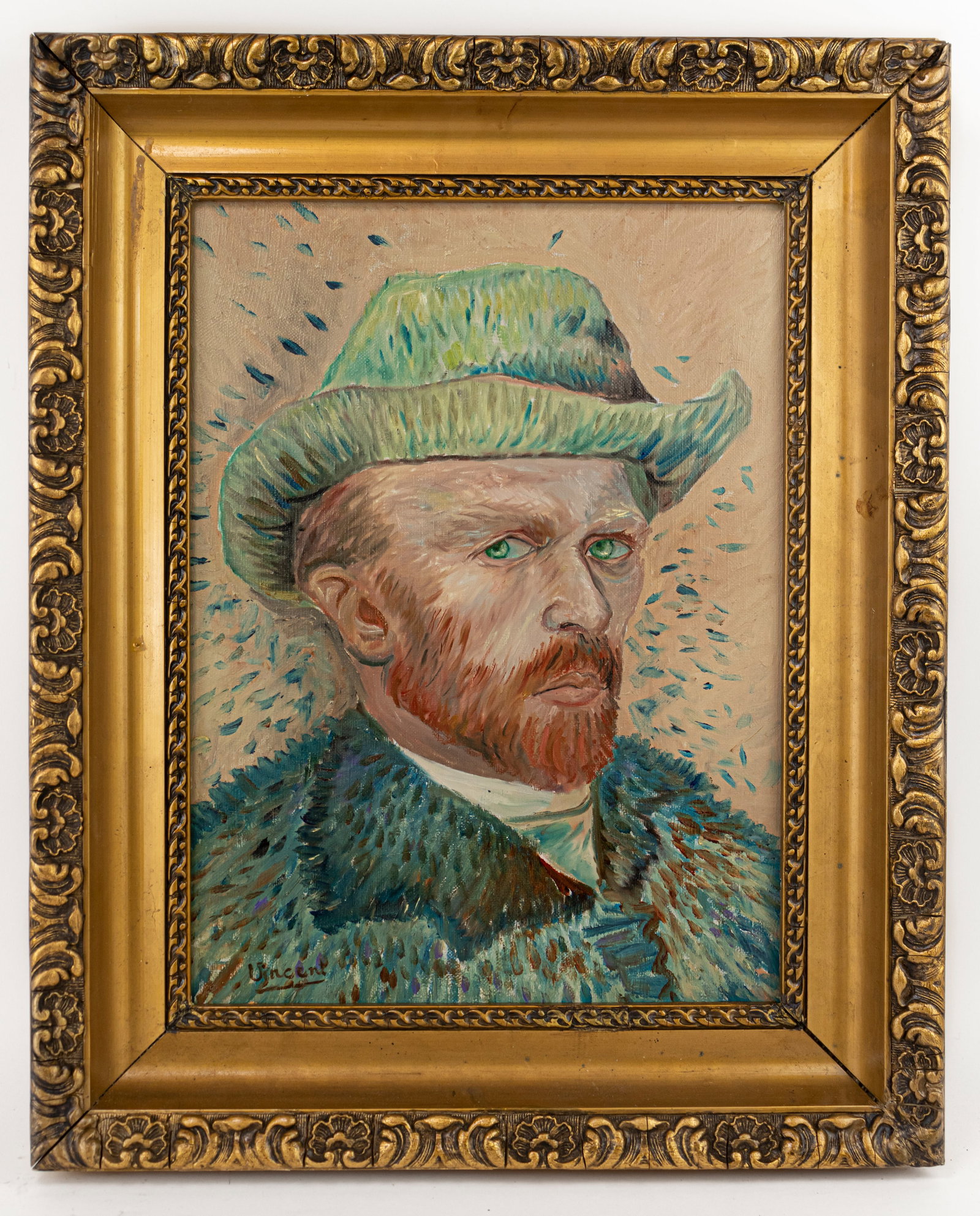 Vincent Van Gogh Dutch Framed Selfportrait Oil Painting on Canvas (In Style of) Monet, Degas,: This lot consists of a hand painted Oil on Canvas rendered in style of the Dutch painter Vincent van Gogh(1853-1890). Vincent Willem van Gogh generally considered the greatest after Rembrandt van Rijn
