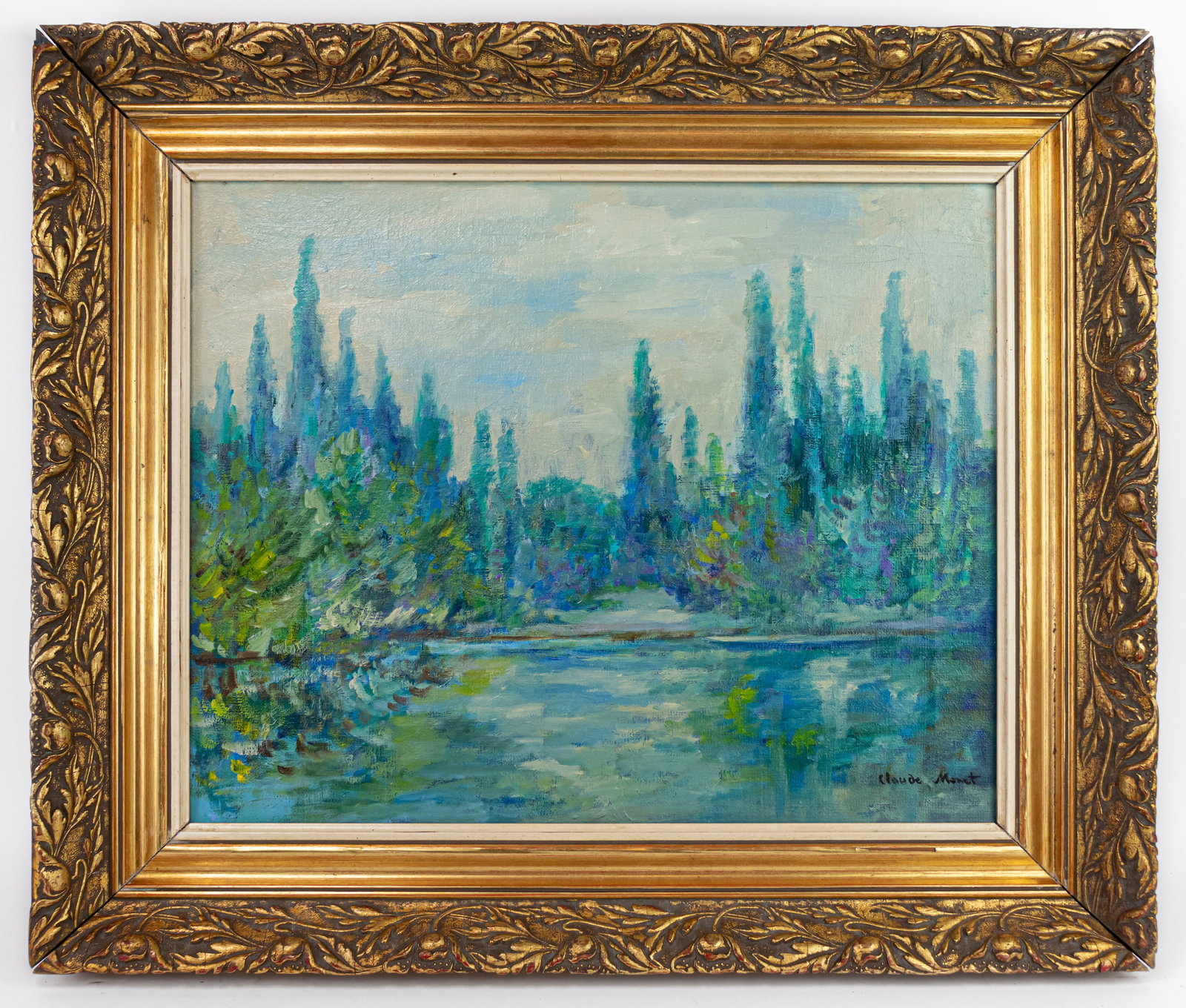 Claude Monet French (Oil on Canvas Painting) In style of Renoir, Manet, Impressionist Era: This lot consists of a hand painted Oil on Canvas rendered in style of the French painter Claude Monet (1840-1926). Oscar-Claude Monet was a French painter, a founder of French Impressionist painting