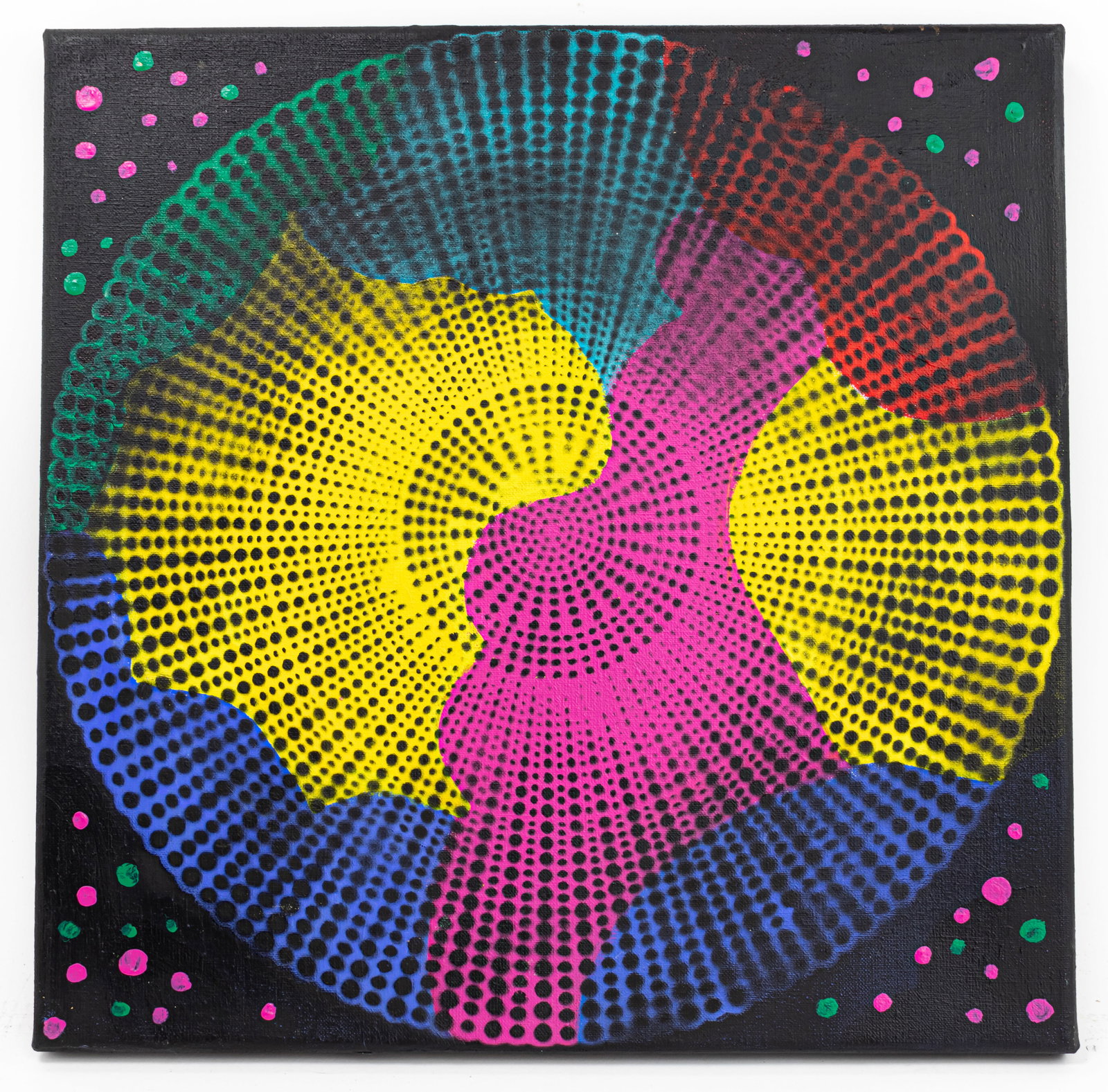 Yayoi Kusama Mixed Media Painting (Style Of): This lot consists of a hand painted Mixed media on Canvas, rendered in style of the Japanese Artist Yayoi Kusama Yayoi Kusama's work has transcended two of the most important art movements of the seco