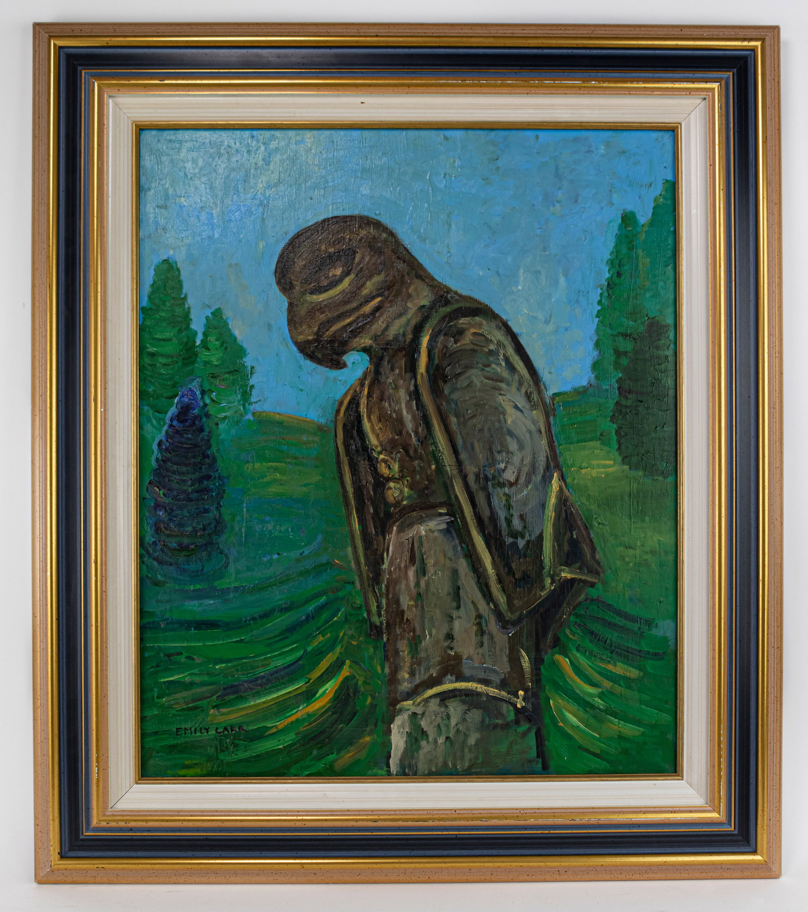 Emily Carr Canadian Framed Oil Painting (Style of): This lot consists of a hand painted Oil on Canvas rendered in style of the Canadian painter Emily Carr (1871-1945) Emily Carr was a Canadian artist and writer who was inspired by the Indigenous people