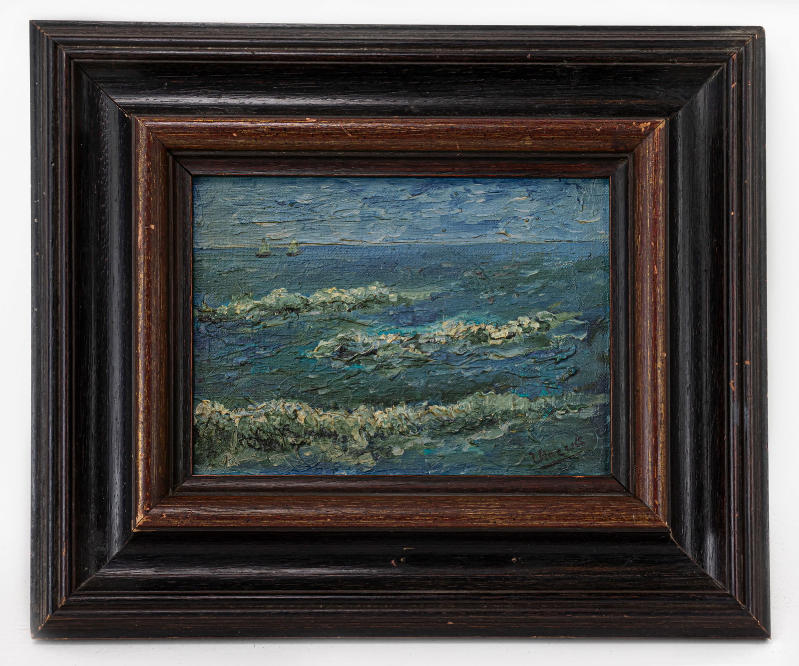 Vincent Van Gogh Dutch Framed Oil Painting on Canvas Seascape (In Style of) Monet, Degas, Cezanne: This lot consists of a hand painted Oil on Canvas rendered in style of the Dutch painter Vincent van Gogh(1853-1890). Vincent Willem van Gogh generally considered the greatest after Rembrandt van Rijn