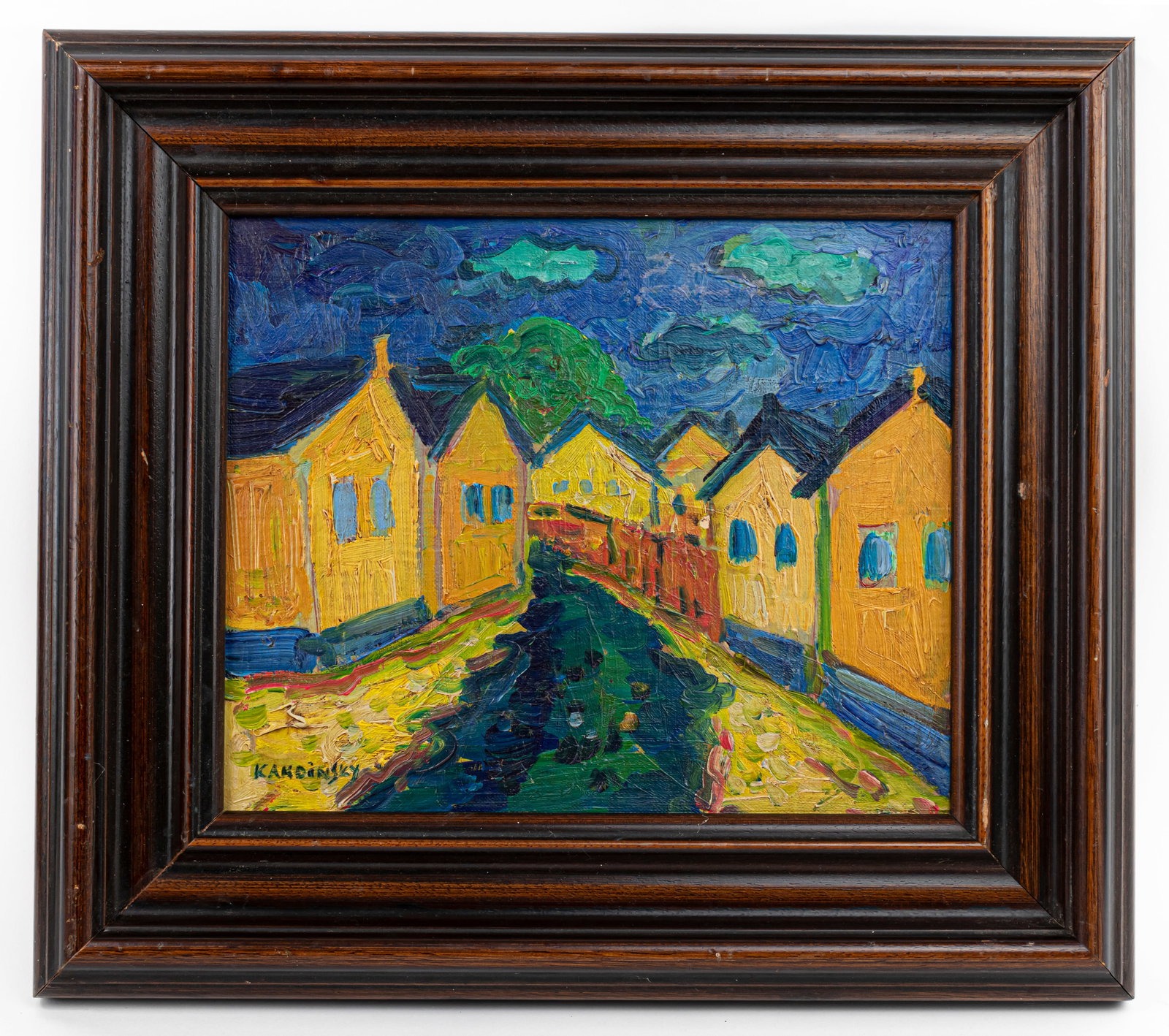 Wassily Kandinsky Oil Painting (In Style of): This lot consists of a hand painted Oil on Canvas rendered in style of the Russian painter and art theorist Wassily Kandinsky (1866-1944).. Russian-born Wassily Kandinsky pioneered abstract art in the