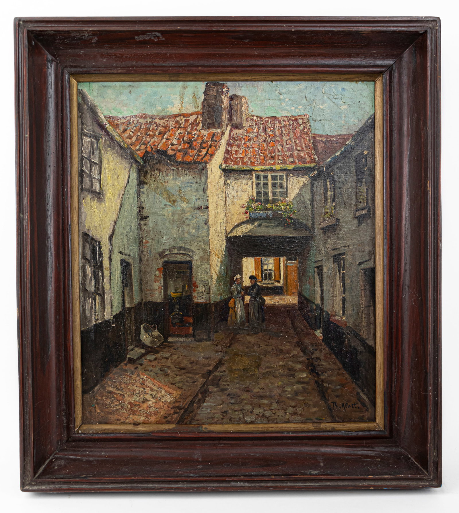 Robert Alott Framed Oil Painting (In Style of): This lot consists of a hand painted oil on wood rendered in style of the Austrian painter Robert Alott (1868-1910) Alott born in Graz, studied at the Vienna Art Academy from 1868 to 1873 and then went