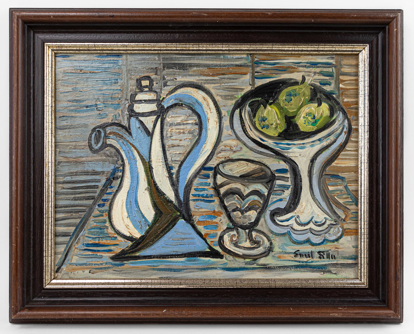 Emil Filla Czech Cubist Oil Painting (In Style of): This lot consists of a hand painted Oil on Canvas rendered in style of the Czech painter Emil Filla Emil Filla was a Czech painter whose works melded aspects of Cubism and Fauvism in his still lifes, 