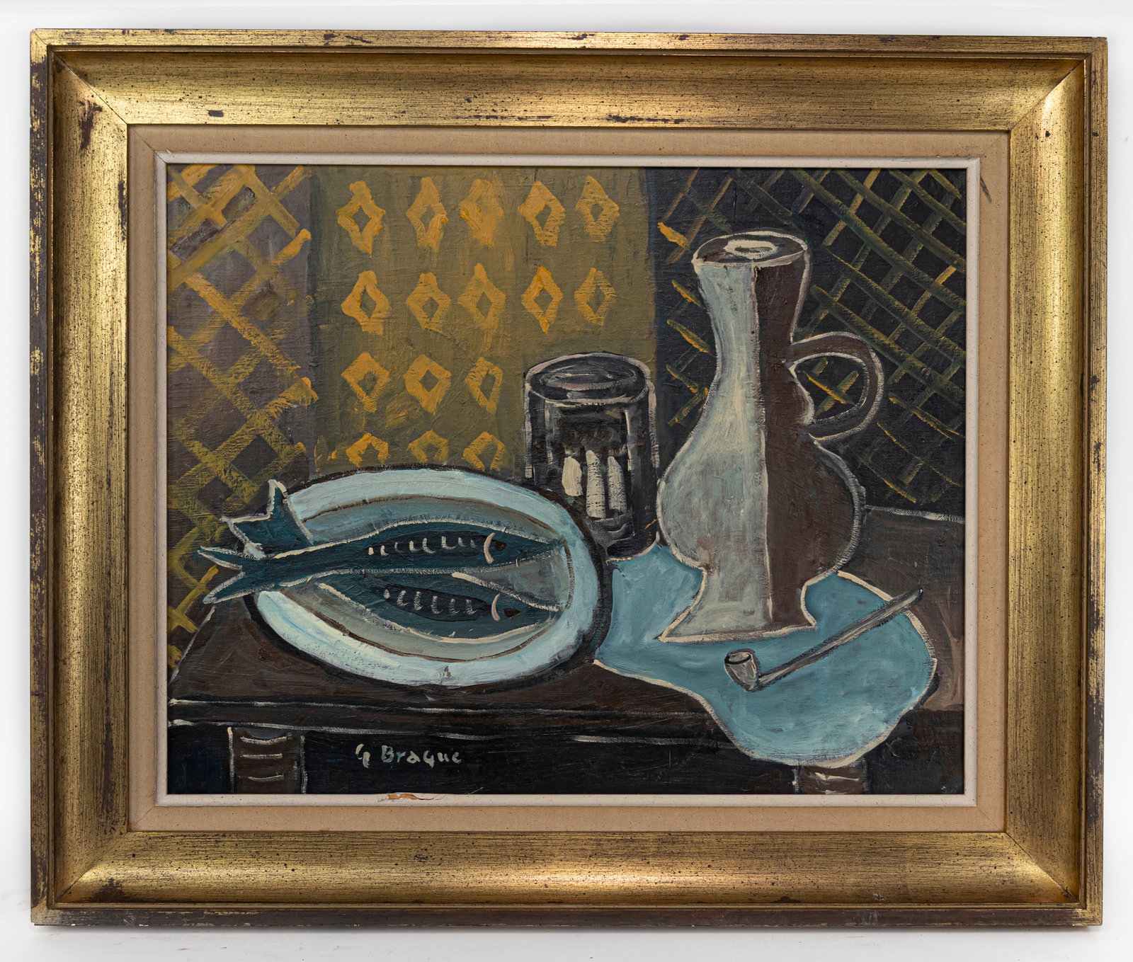 Georges Braque French (Oil on Canvas Painting) In Style of: This lot consists of a hand painted Oil on Canvas rendered in style of the French painter Georges Braque (1882-1963) He was a major 20th-century French painter, collagist, draughtsman, printmaker and 