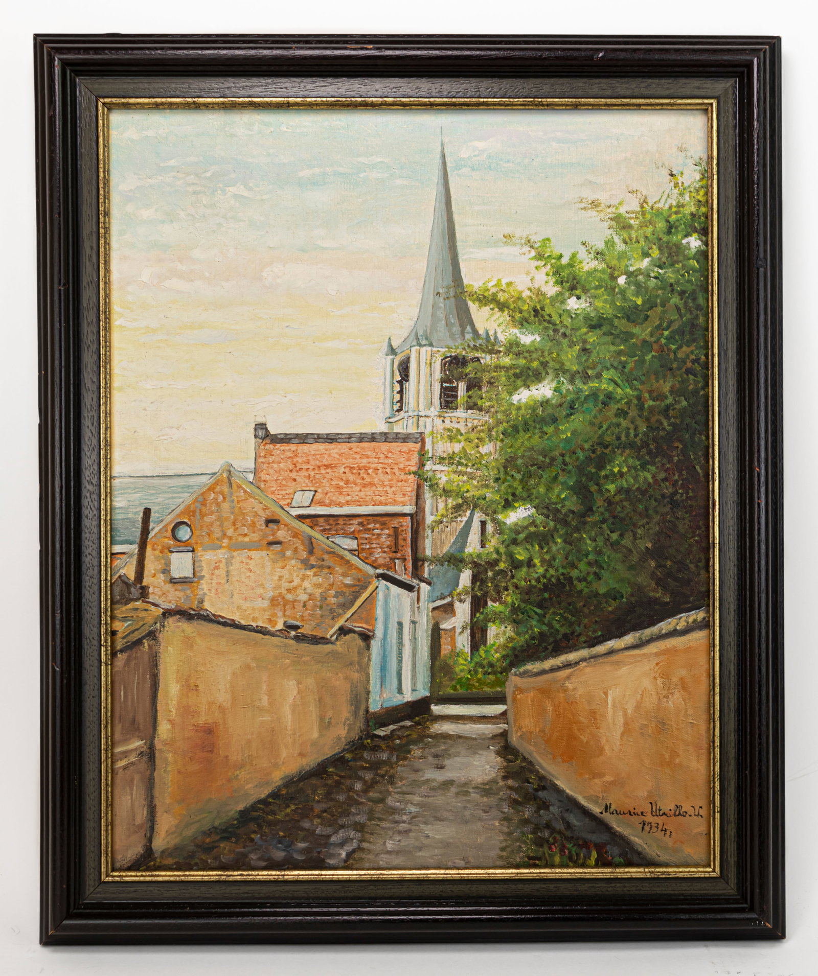 Maurice Utrillo French Framed Oil Painting (In Style of): This lot consists of a hand painted Oil on Canvas rendered in style of the French artist Maurice Utrillo (1883-1955) Maurice Utrillo (born Maurice Valadon) was a French painter of School of Paris who 