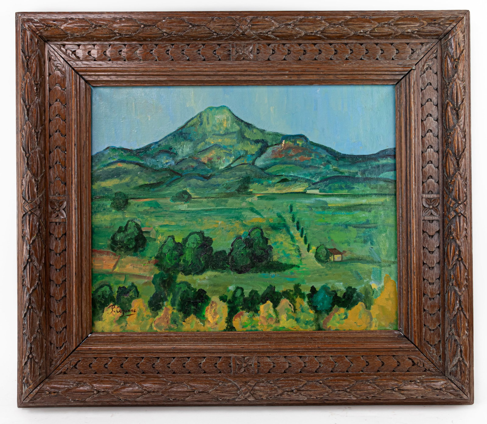 Paul Cezanne French Post-Impressionist Painting (In Style Of): This lot consists of a hand painted Oil on Canvas rendered in style of the French artist Paul Cezanne (1839-1906) He was a Post-Impressionist painter whose work laid the foundations of the transition 