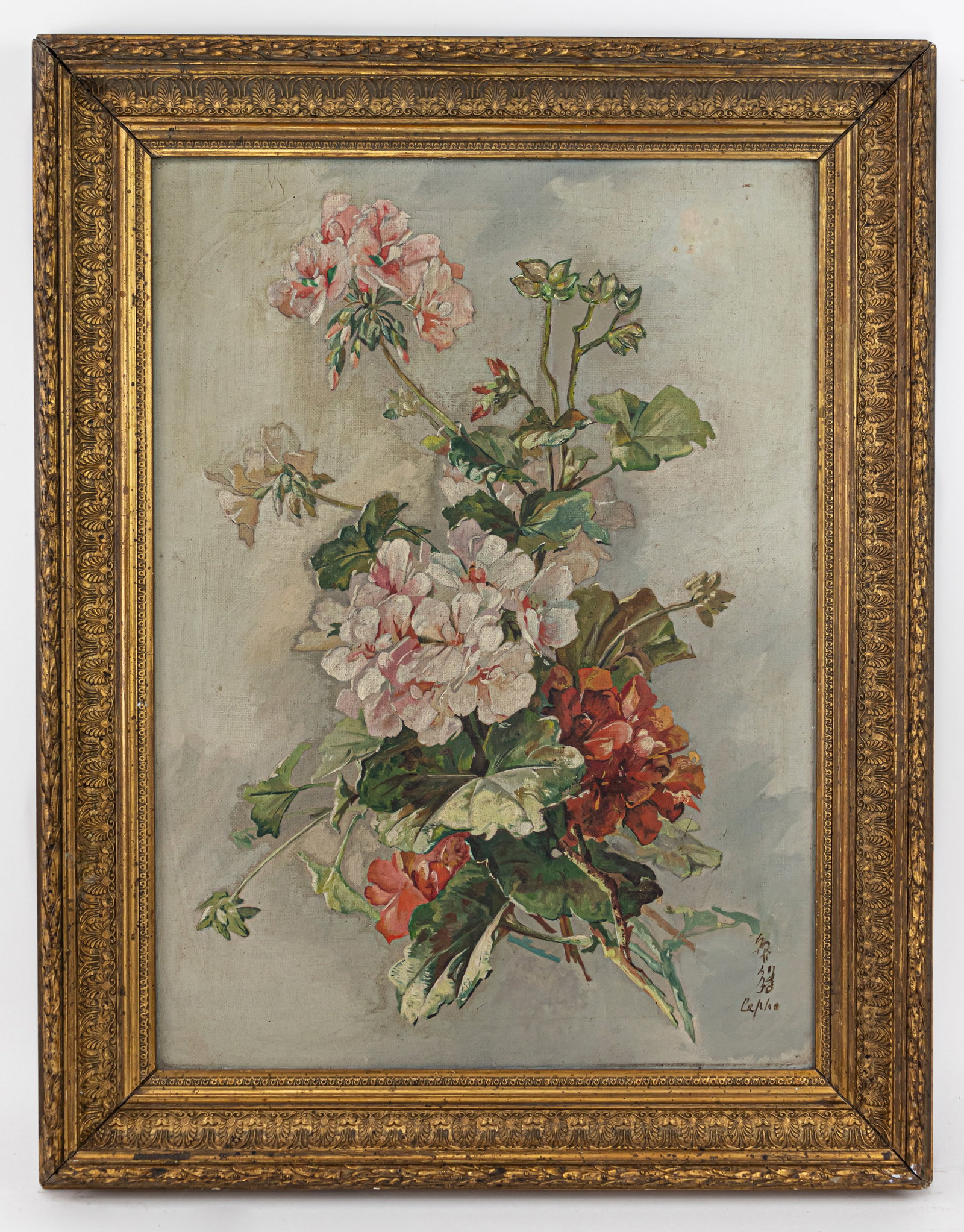 French-Vietname Le Pho Oil Painting on Canvas (in Style of): This lot consists of a hand painted Oil on canvas rendered in style of the French-Vietnamese painter Le Pho (1907-2001). Le Pho was a French-Vietnamese painter best known for his stylized depictions o