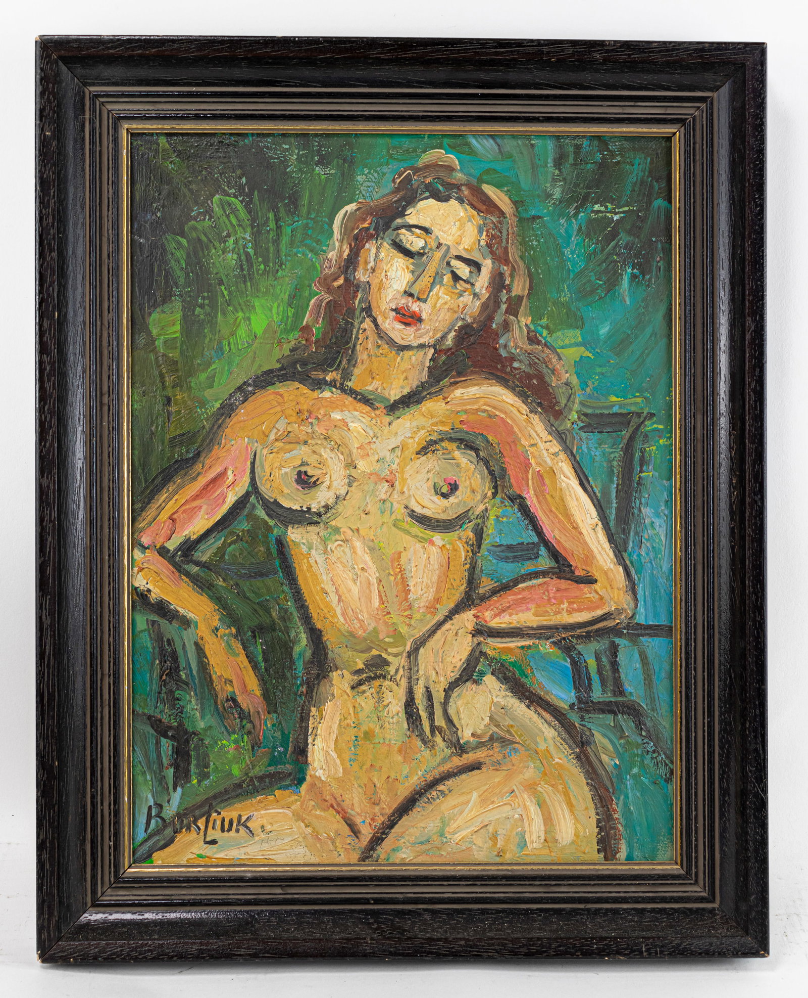 Russian David Burliuk Oil Painting on Canvas (In Style of): This lot consists of a hand painted Oil on Wood rendered in style of the Russian artist David Burliuk (1882-1967) David Davidovich Burliuk was a Russian-language poet, artist, publicist and book illus