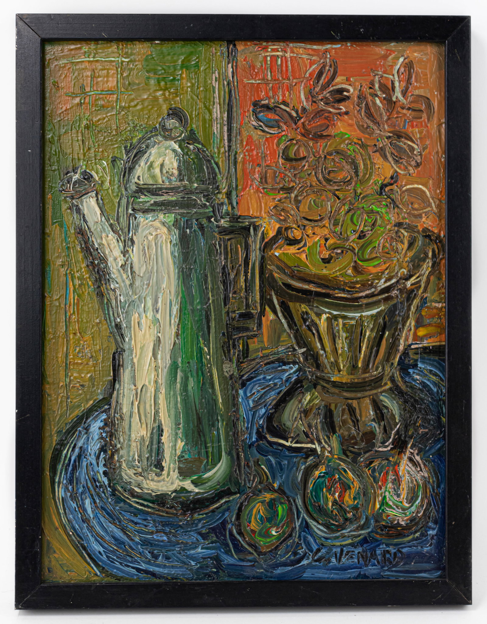 Claude Venard French (Oil on Canvas Painting) In Style of: This lot consists of a hand painted Oil on Canvas rendered in style of the French artist Claude Venard (1913-1999). Claude Venard was a French post-Cubist and still life painter. Known for working in 