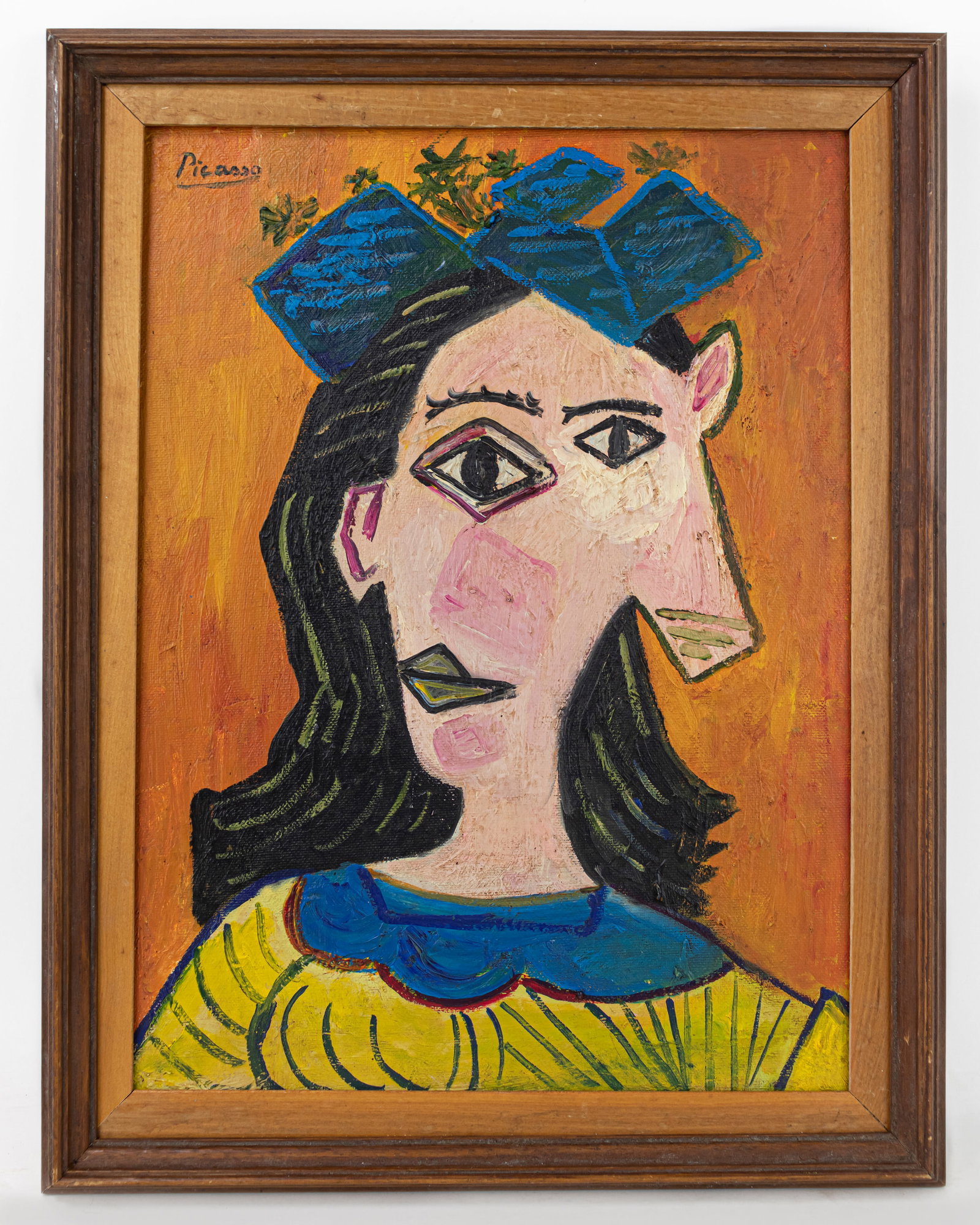 Pablo Picasso Spanish (Oil on Canvas) In Style of: This lot consists of a hand painted oil on canvas rendered in the style of Spanish painter and sculptor Pablo Picasso (1881-1973). As a significant influence on 20th-century art, Pablo Picasso was an 