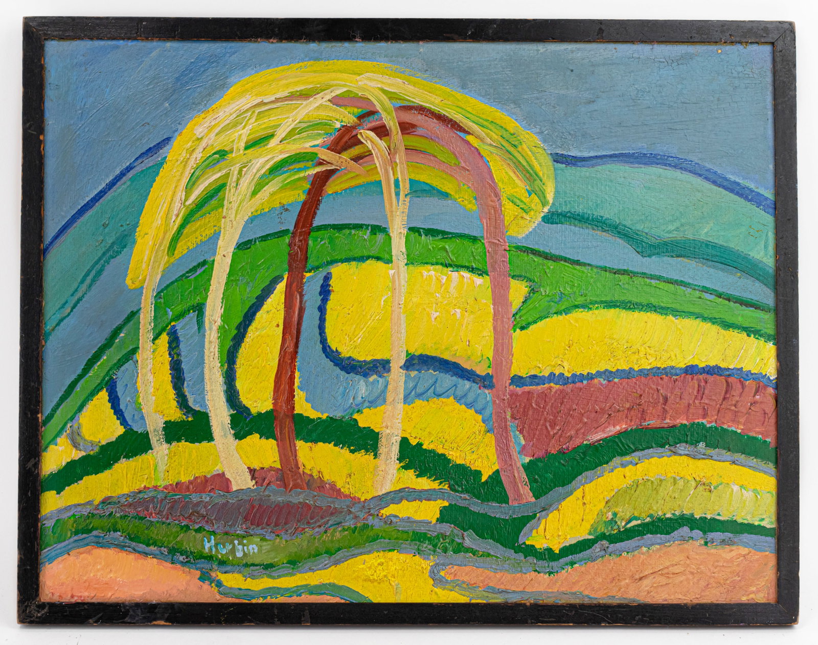 Auguste Herbin French Cubist Framed Oil Painting (In style of): This lot consists of a hand painted Oil on Board rendered in style of the French painter Auguste Herbin (1882-1960) He was a French painter of modern art. He is best known for his Cubist and abstract 