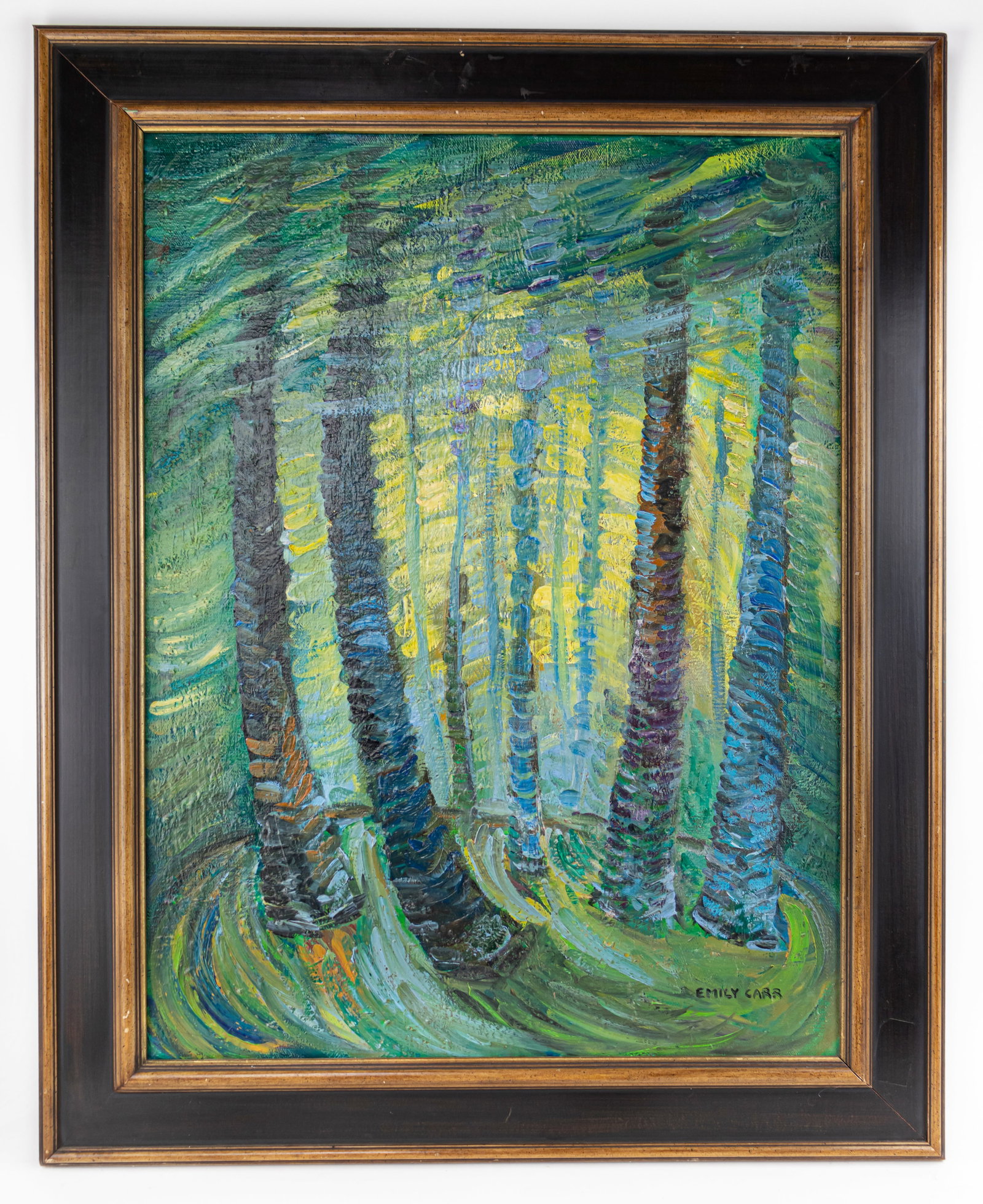 Emily Carr Canadian Framed Oil Painting (Style of): This lot consists of a hand painted Oil on Canvas rendered in style of the Canadian painter Emily Carr (1871-1945) Emily Carr was a Canadian artist and writer who was inspired by the Indigenous people