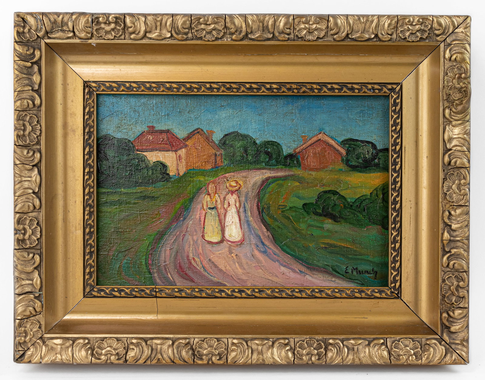 Edvard Munch Norwegian Framed Oil Painting (In Style of): This lot consists of a hand painted Oil on Canvas rendered in style of the Norwegian painter Edvard Munch (1863-1944) Edvard Munch Norwegian painter and printmaker whose intensely evocative treatment 