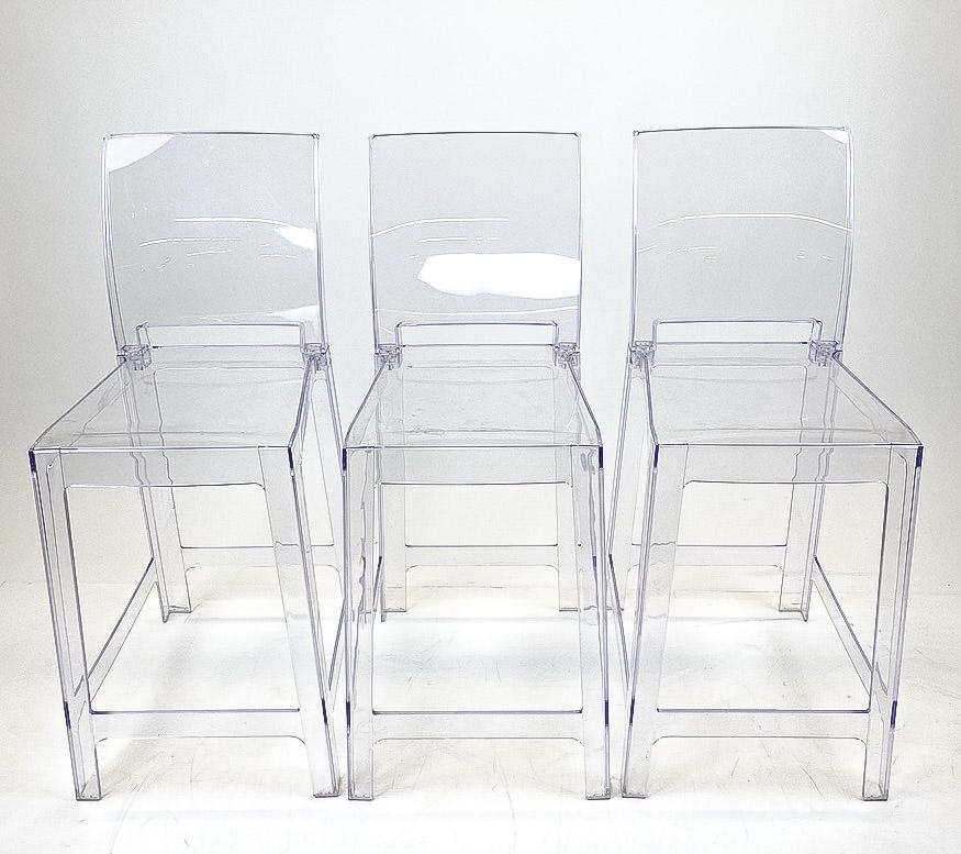 3 Kartell Clear Acrylic Square Back Counter Stools" (1 of 9)